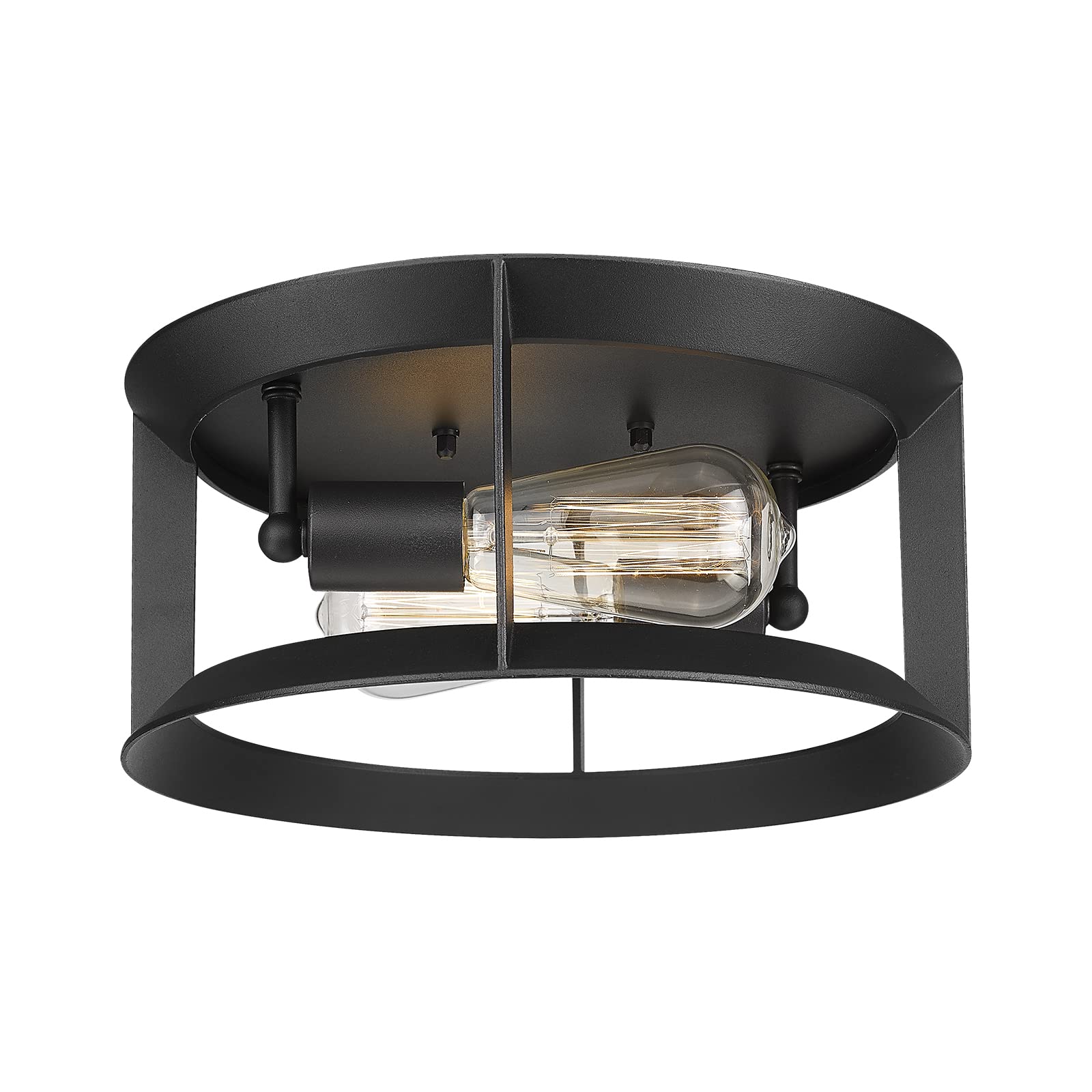 Darkaway Flush Mount Ceiling Light, 2-Light E26, Industrial Metal, Matte Black, Model 6X14F BK, for Indoor/Outdoor Use