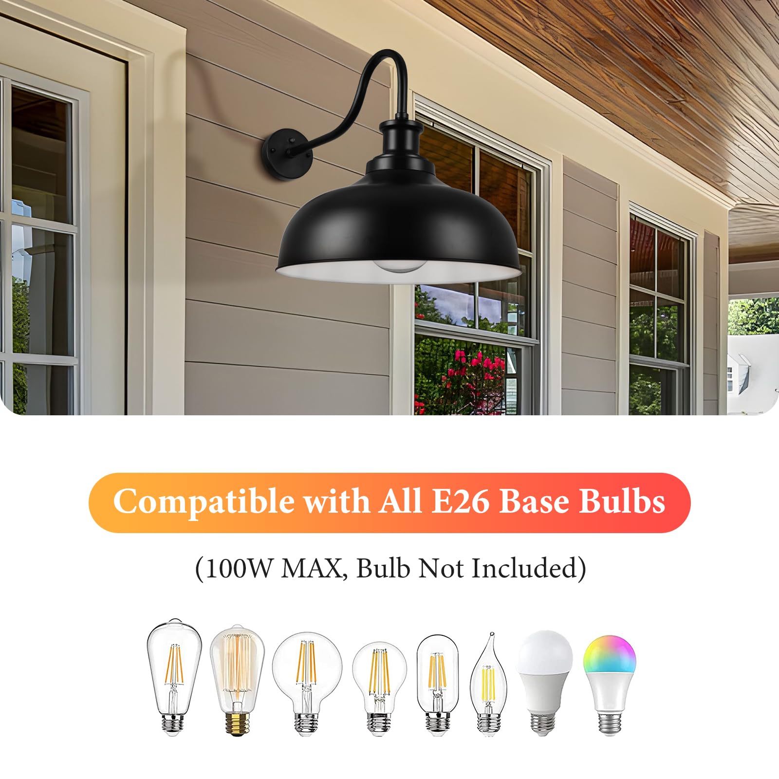 Diyel Dusk To Dawn Outdoor Barn Light 16 Inch Dome Outdoor Wall Sconce Farmhouse Exterior Wall Mount Light Vintage Wall Lighting Fixture Industrial Black Wall Lantern For Porch  2 Pack