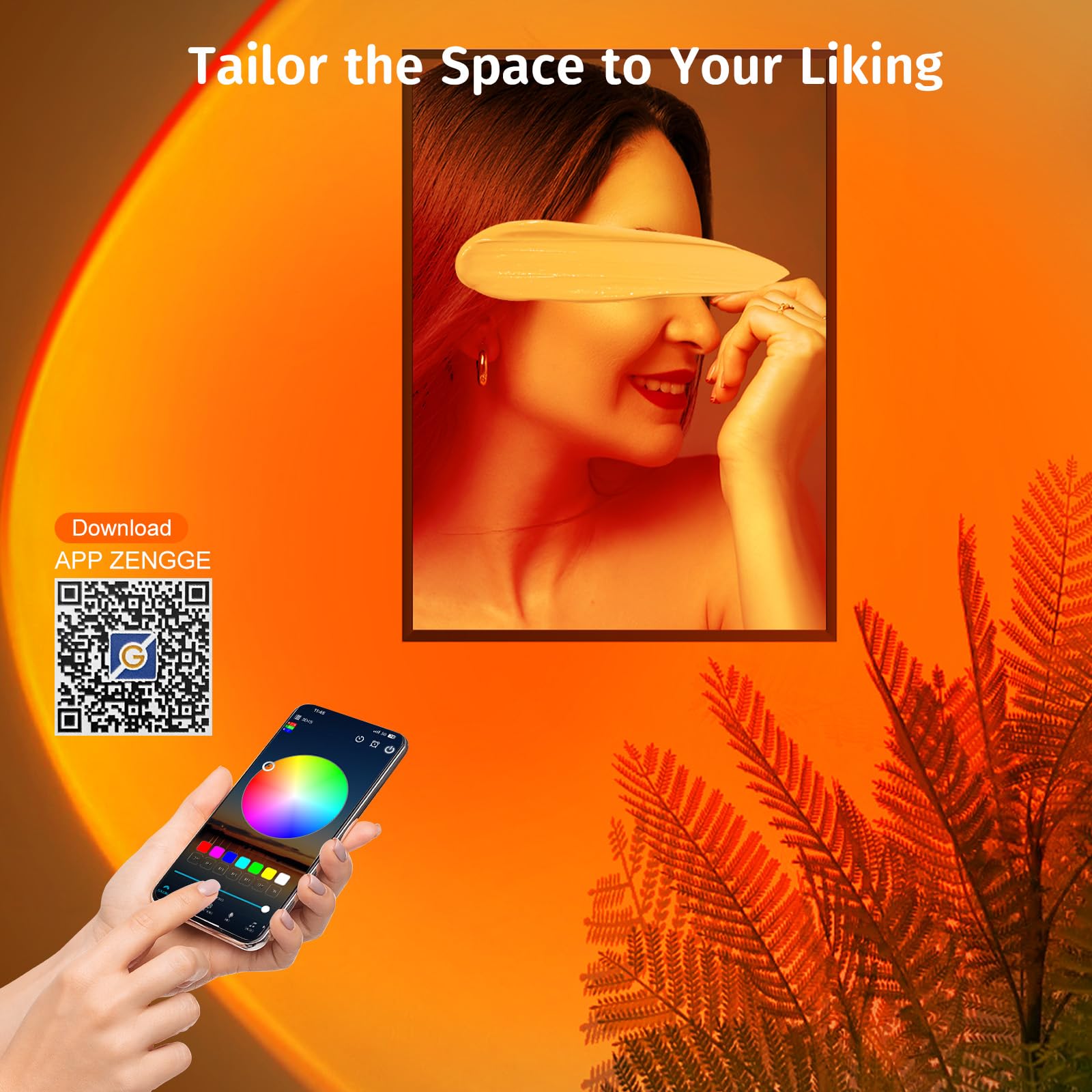 Neroupe Sunset Lamp Projector With App & Button Control, 360 Degree Rotation Multiple Colors Changing Led Lamp Night Light, Suns