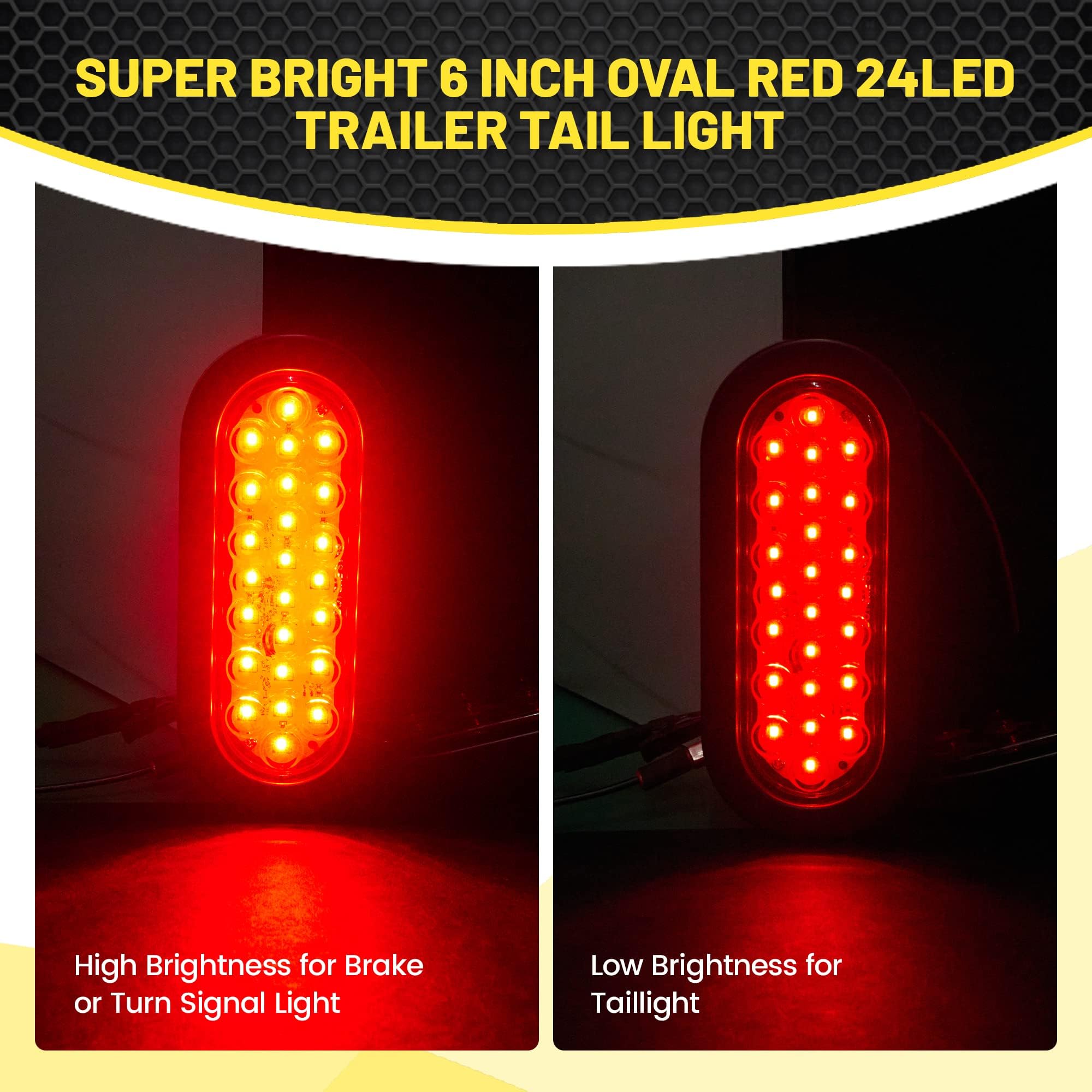 Oyviny 6 Inch Oval Red Led Trailer Tail Lights 2Pcs, Super Bright 24Leds Oval 6&quot; Brake Turn Stop Tail Lights With Flush Mount Grommets Dot Sae Certified For Rv Truck, Bus, Trucks