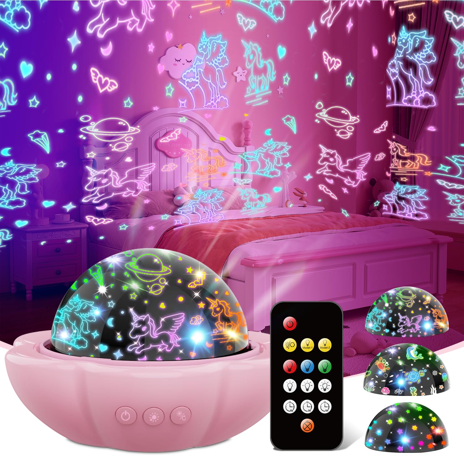 Mingkids Unicorn Girl Toys Age 3-10 Night Light Projector- Multi Colors Rotating Remote  3 Films And Auto Timer  Christmas Stocking Stuffers Birthday Gifts For 5-7 Year Old Girls