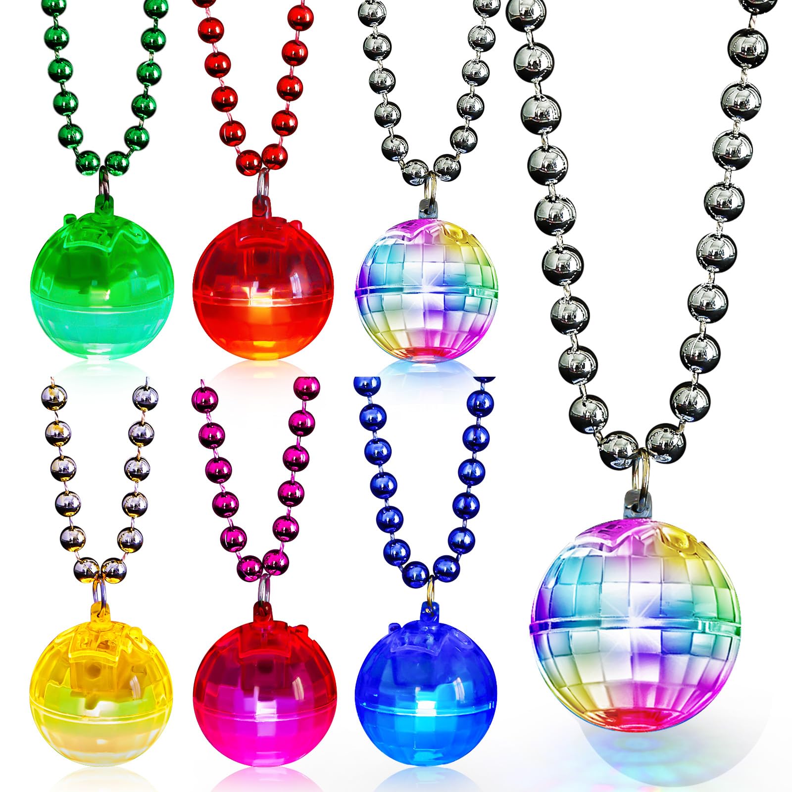 Henoyso 6 Pcs LED Disco Ball Necklaces Light up Necklaces 70s Party Decorations Accessories Women Disco Ball Costume Party Favor