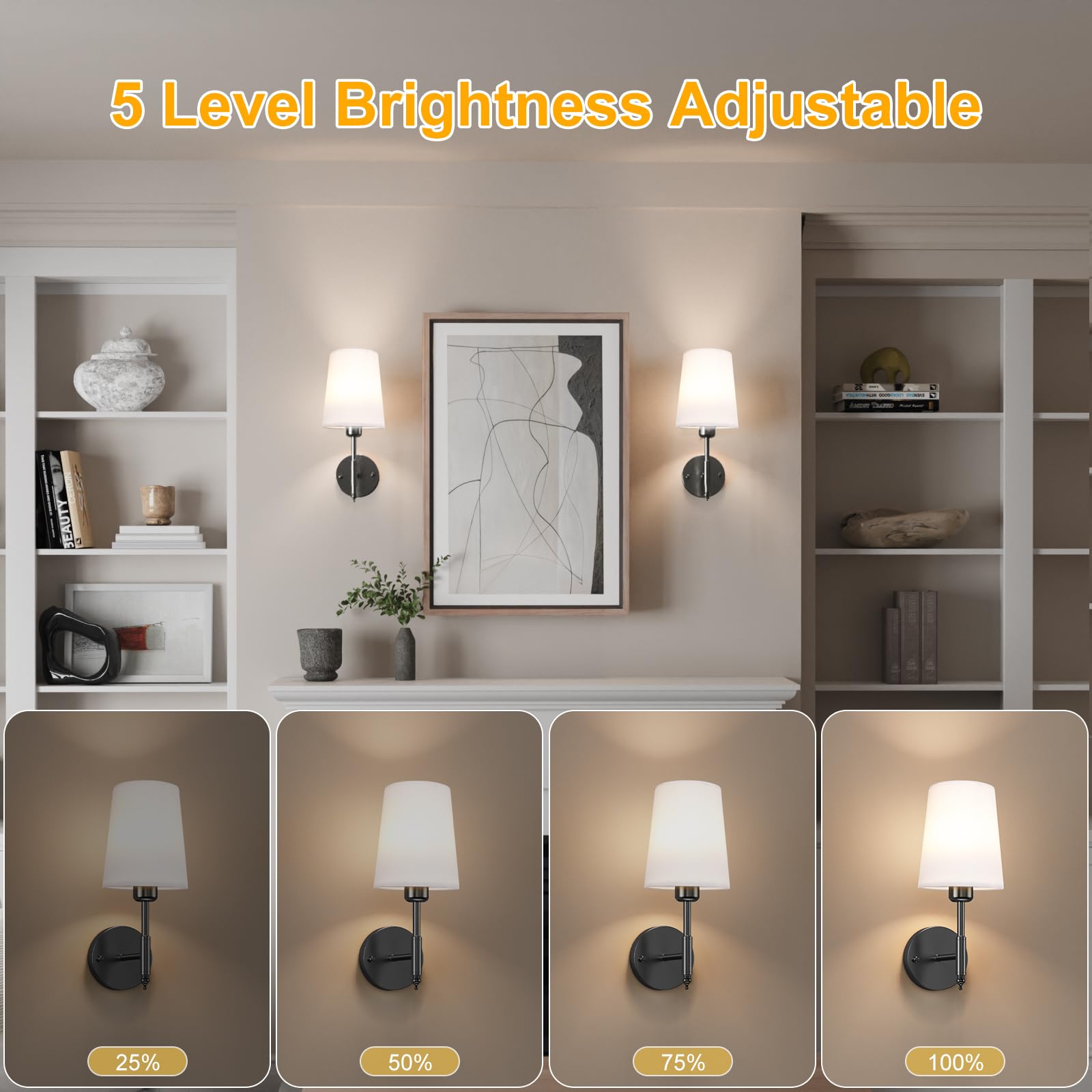 Onwecen Wireless Wall Sconces Set of Two, Dimmable, 10000mAh Battery, 13.8 inch, Black, Model SPU21-14-BK