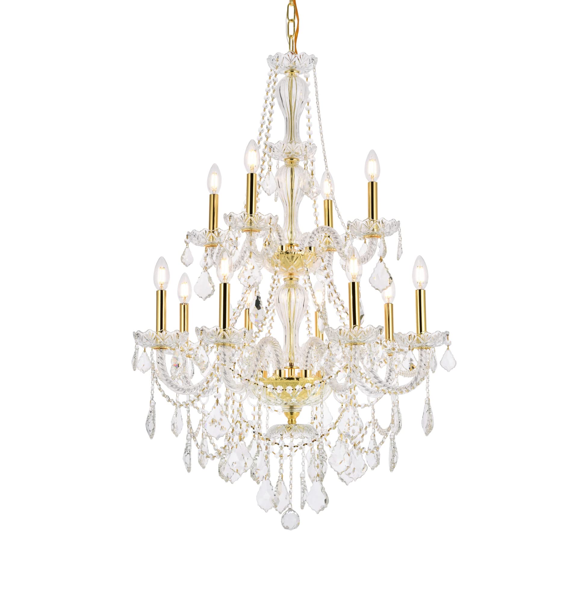Elegant Lighting Value Giselle 12 Light Gold Chandelier Clear Royal Cut Crystal