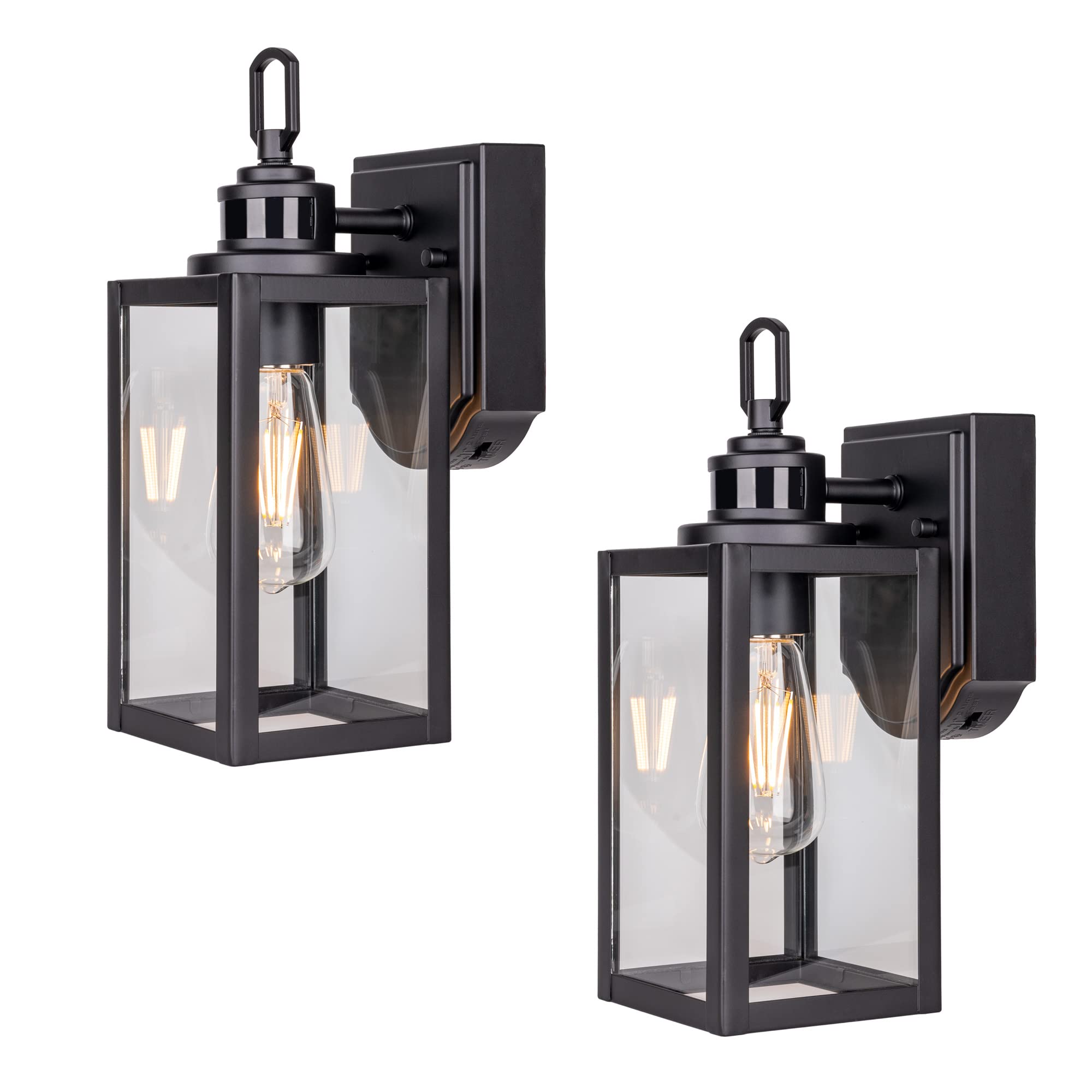 Gruenlich Dusk To Dawn Outdoor Wall Lantern With Pir Sensor, 2-Pack, Matte Black, E26 Base
