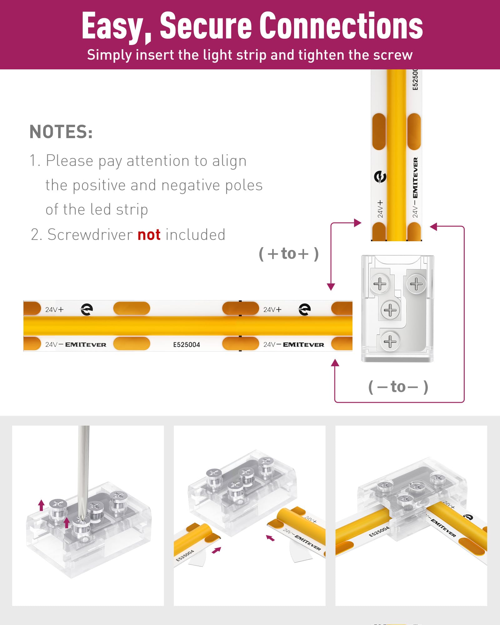Emitever 8Mm Led Strip Connectors 12Pcs, Led Corner Connector T-Shaped Gapless Connection Solderless Transparent Tape Light Conn
