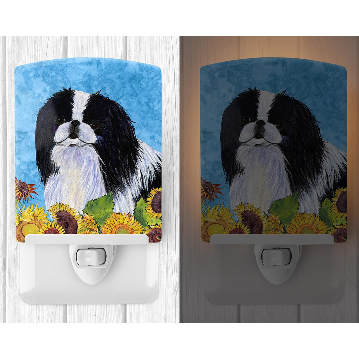 Caroline'S Treasures Ss4236Cnl Japanese Chin In Summer Flowers Ceramic Night Light Compact, Ul-Certified, Ideal For Bedroom, Bathroom, Nursery, Hallway, Kitchen, 6X4X3, Multicolor