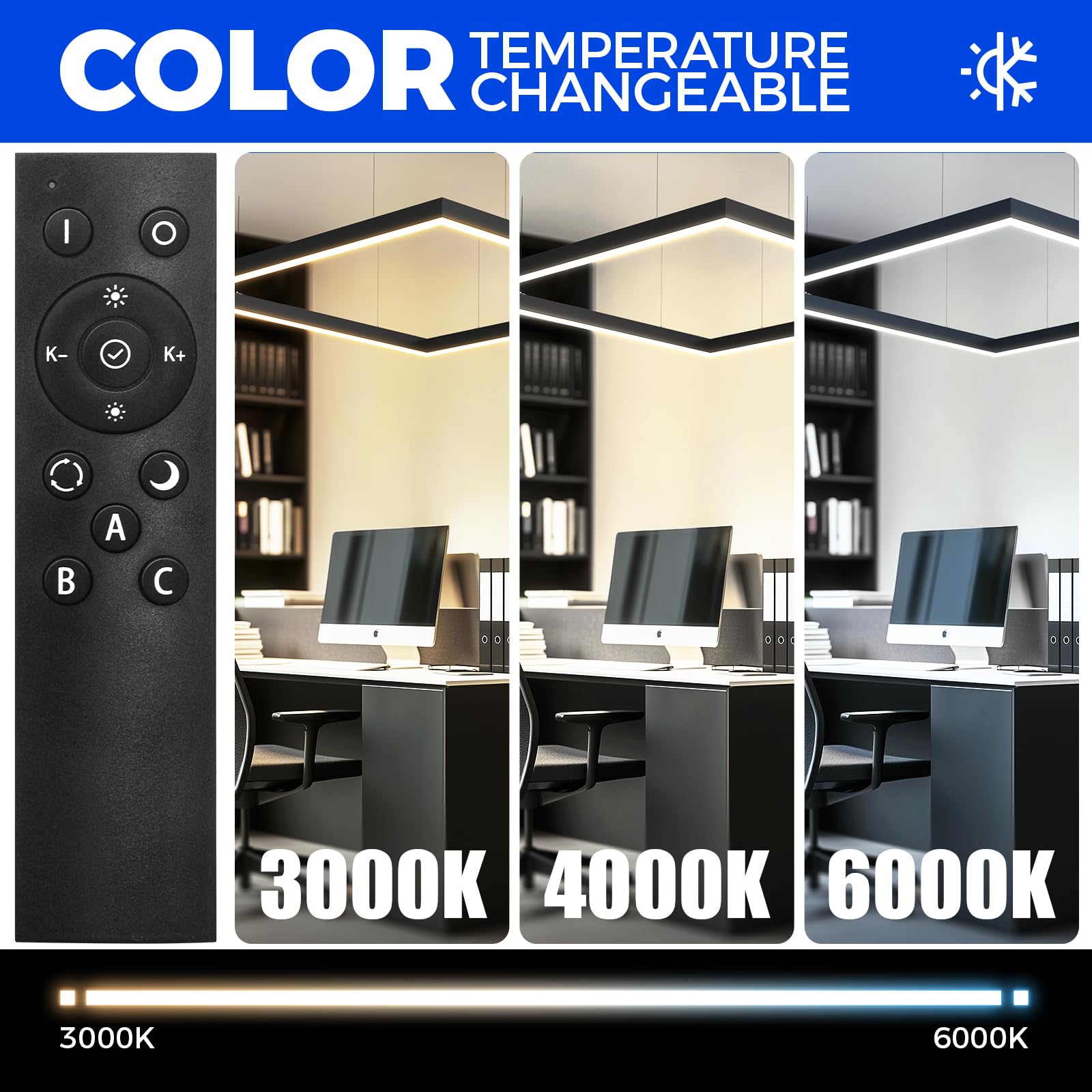 Barrina 5568 Remote Series Led Linear Lights Square Set 5Ft X 5Ft  2Nd-Generation  216W  21600Lm  Seamless Connection  3000K-6000K Color Changing  Suspended Shop Office Lighting With Remote  Black