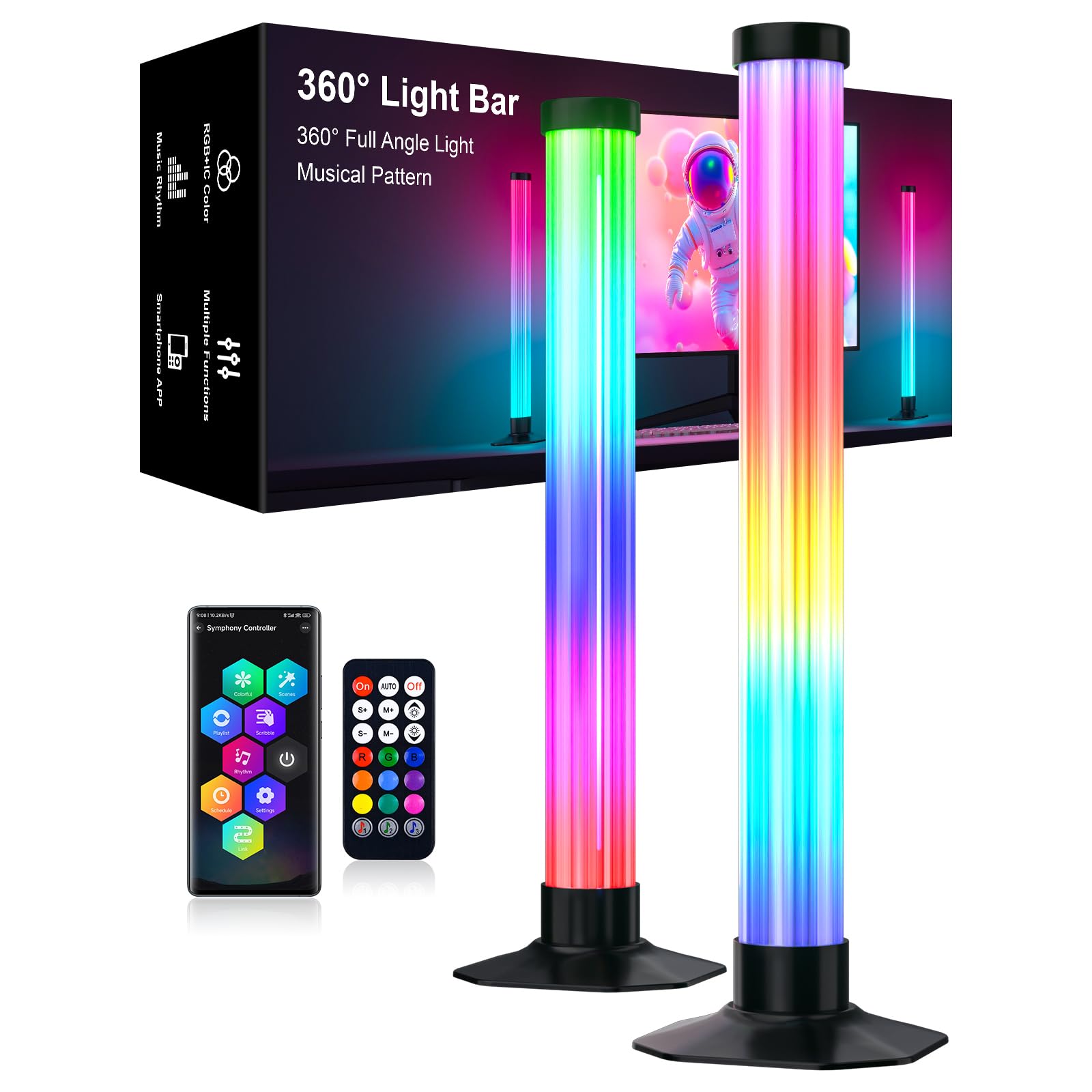 Eastfine RGB Light Bar, USB Powered, Music Sync, Remote Control, Model DX24016-33, 360 Degree Ambient Lighting for TV and Desk