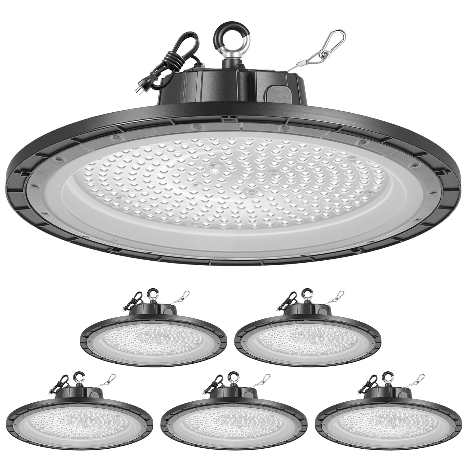 VEVOR 6 Pack UFO LED High Bay Lights, Super Bright LED Garage Shop Lights 5000K 250W 36000LM, IP65 Waterproof 100-277V Wide Volt
