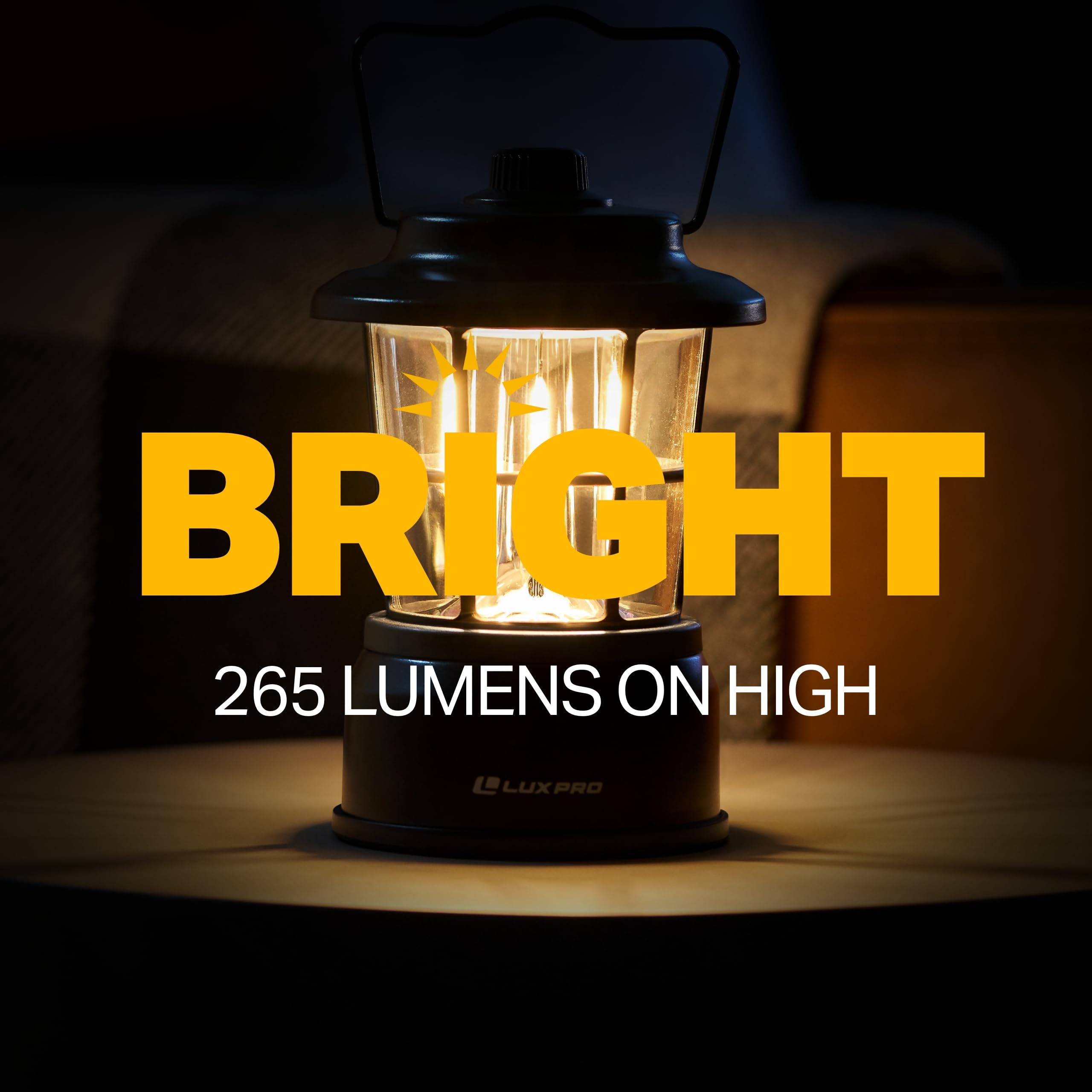 LUXPRO LED Lantern LP1535 - 265 Lumen, Battery-Powered, Black, 1-Pack, Metal