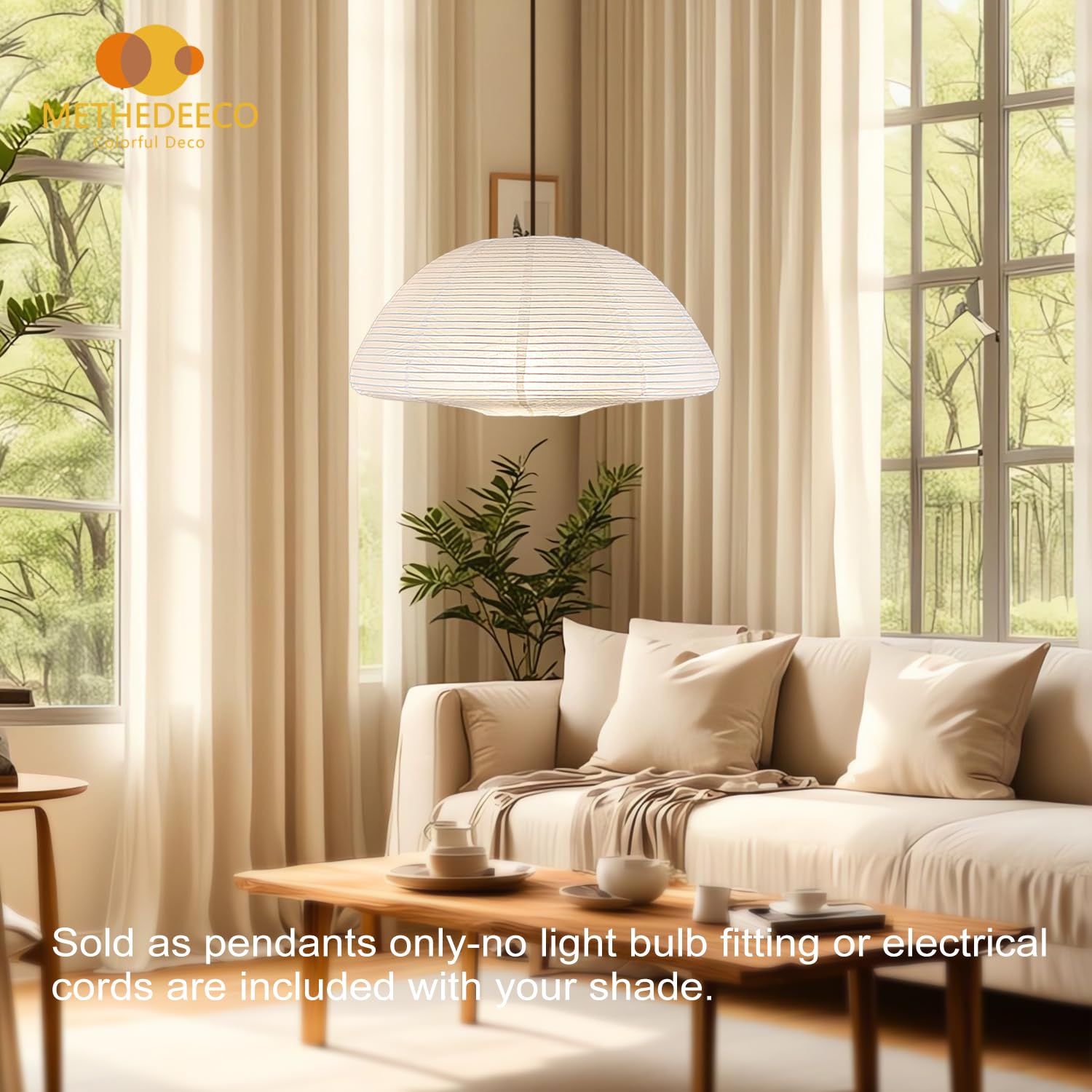 Methedeeco Paper Lanterns 20Inch Large Paperlampshade Hanging Rice Paper Lamp.Semicircularpendant Light Shade Chinese Lantern For Indoor Bedroom Living Room.Home Gift For Her