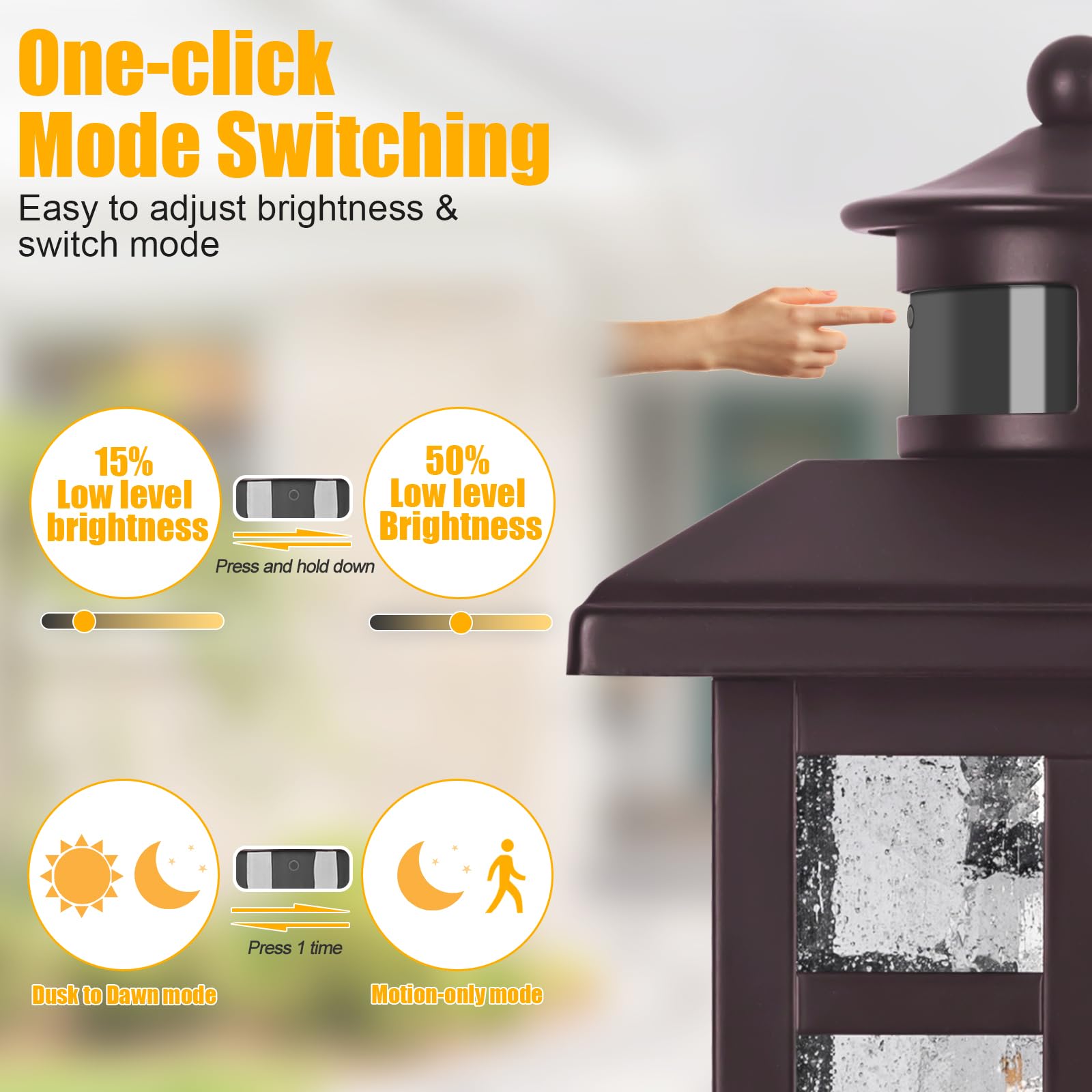 Brilvibera Dusk to Dawn Porch Light, Wall Mount Oil Rubbed Bronze, E26 Socket, Tempered Glass, 1-Pack, Model BVB-DL1-E26-OB