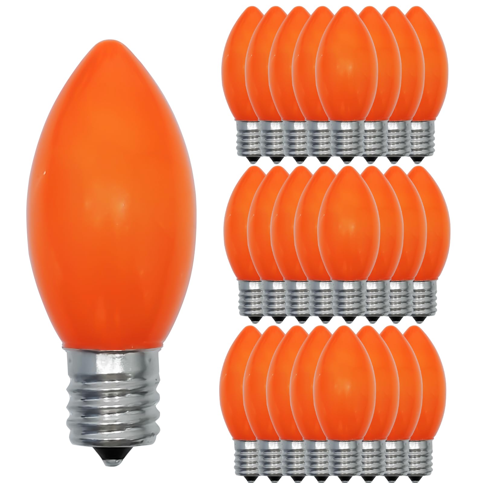 Pallerina C9 LED Light Bulbs 25 Pack, Warm Orange, Shatterproof Plastic, 0.6 Watt, C9/E17 Model HH-B-C9-0.6P