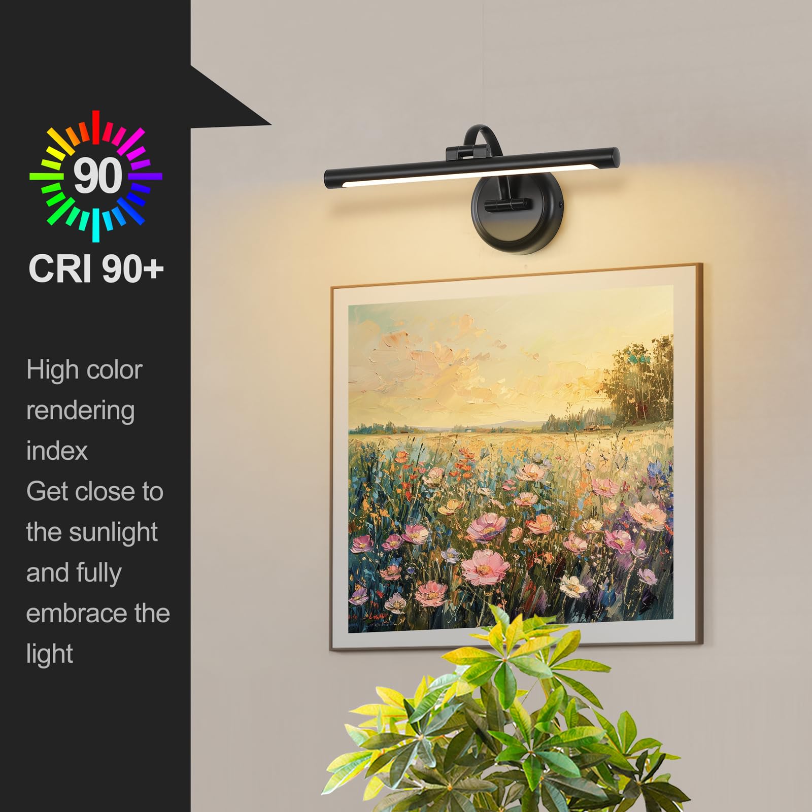 Black Picture Lights For discomfort-reducingtings Hardwired Led Wall Art Lighting 15.75 Dimmable Full Metal Gallery Light Modern Portrait Artwork Picture Frame Light With Single Swing Arm  9W  2700K  Warm White