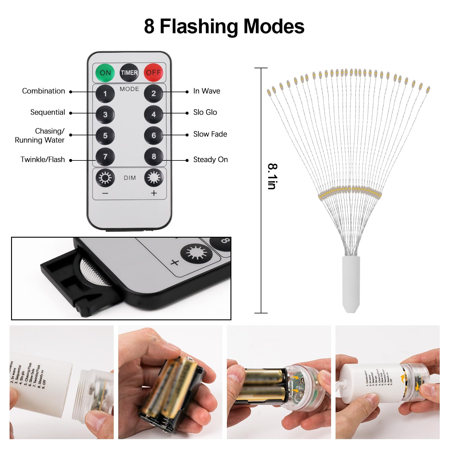 Kikilive Firework Lights, 8 Pack Led Copper Wire Fireworks Lights Fairy Lights Christmas Fireworks Hanging Dimmable String 8 Mod