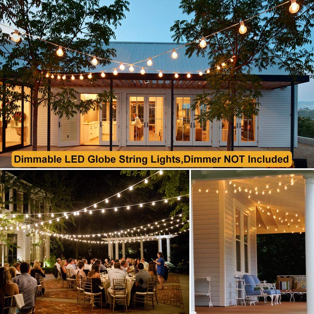 Muasdae 2-Pack Outdoor LED String Lights, 25FT, 50+4 Shatterproof Bulbs, White Wire, Plastic, for Patio, Cafe, Wedding, Indoor/Outdoor