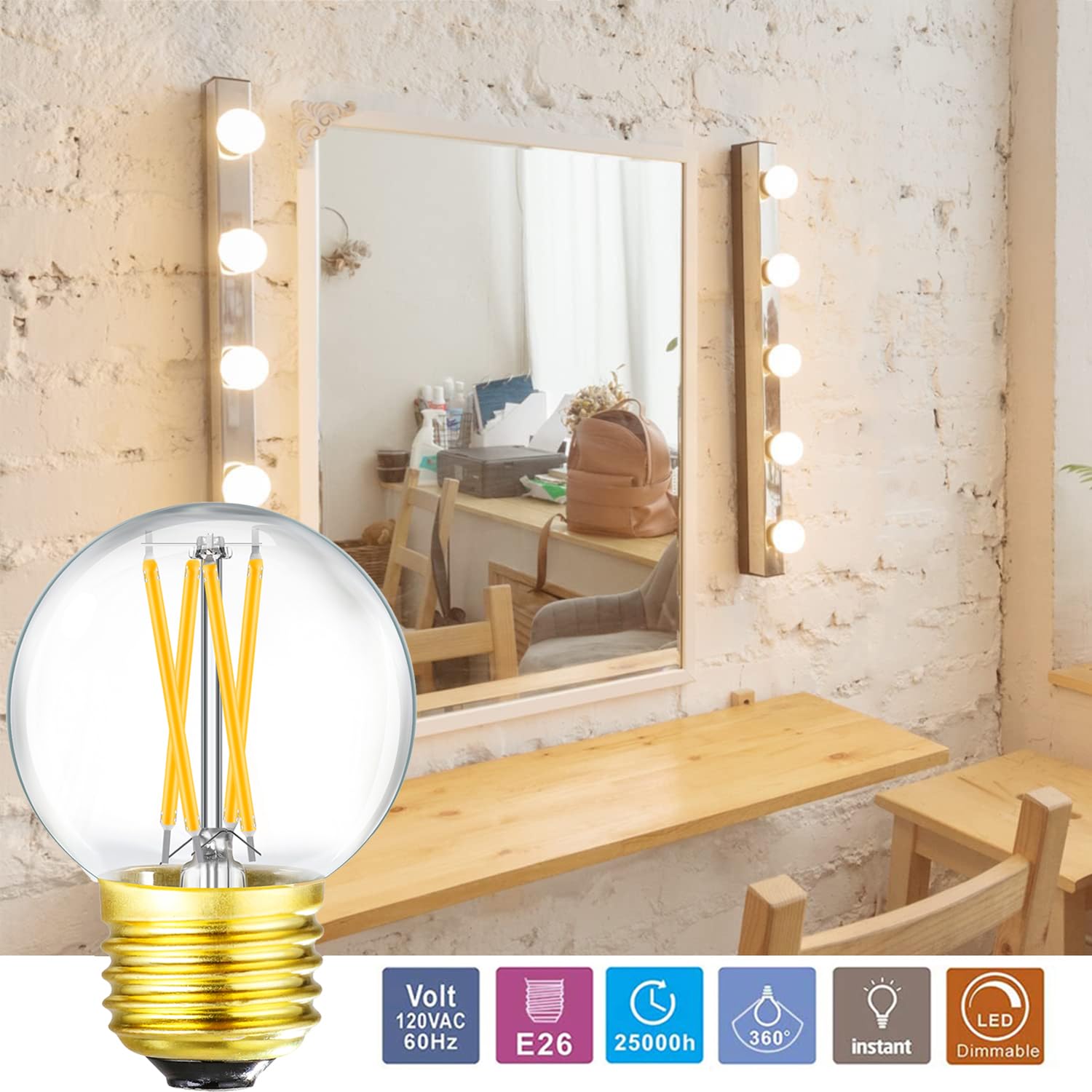 Leools Dimmable Wall Sconces - Edison Bulb G16.5, 4W (40W Equivalent), Clear Glass, Soft White 3000K, E26, 6