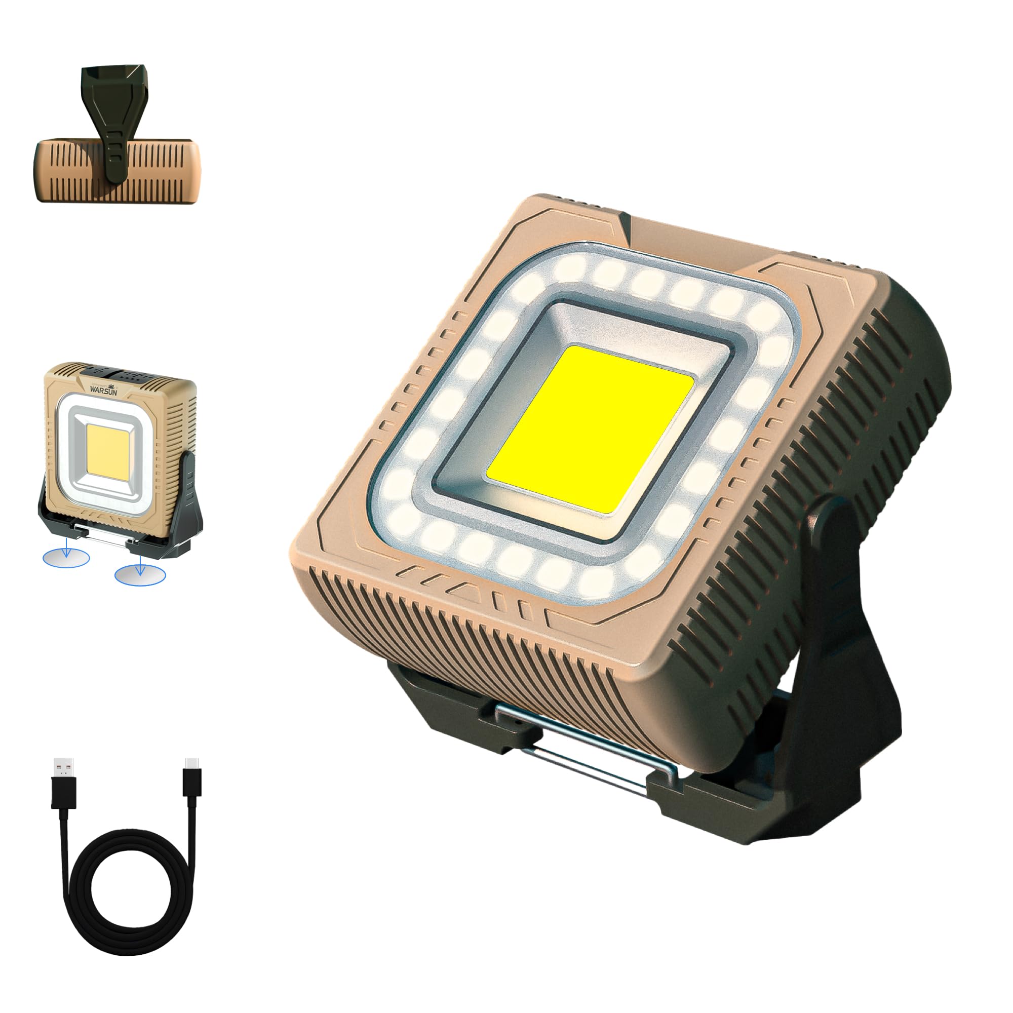 WARSUN Rechargeable LED Camping Lantern Mini Tripod Work Light 6 Modes, 1000 LM High Lumens Portable Magnetic Flashlight, Lightw