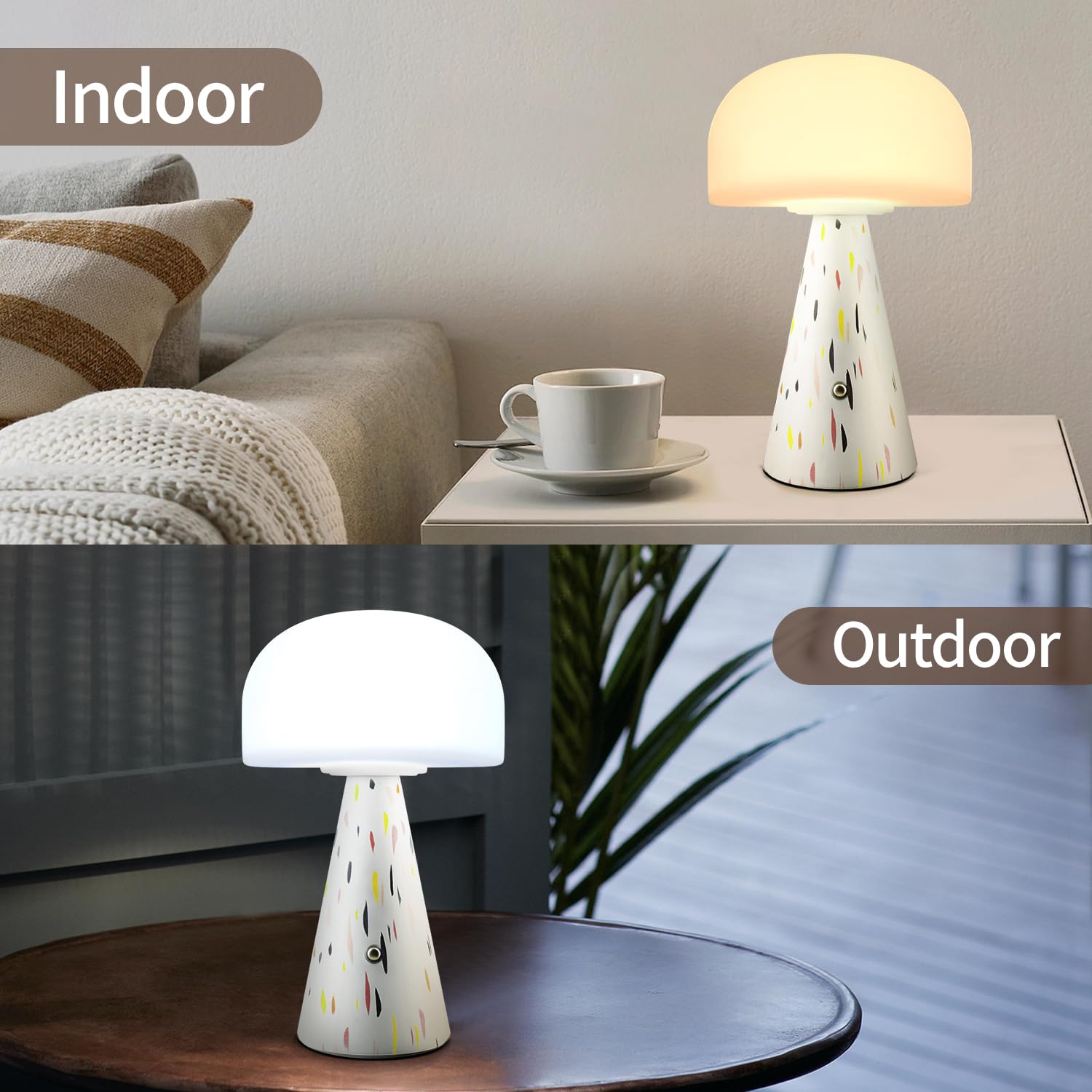Levigo Cute Mushroom Table Lamp With Touch Switch, Natural Style Portable Cordless Led Dimmable Soft Light Lamp (Yellow)