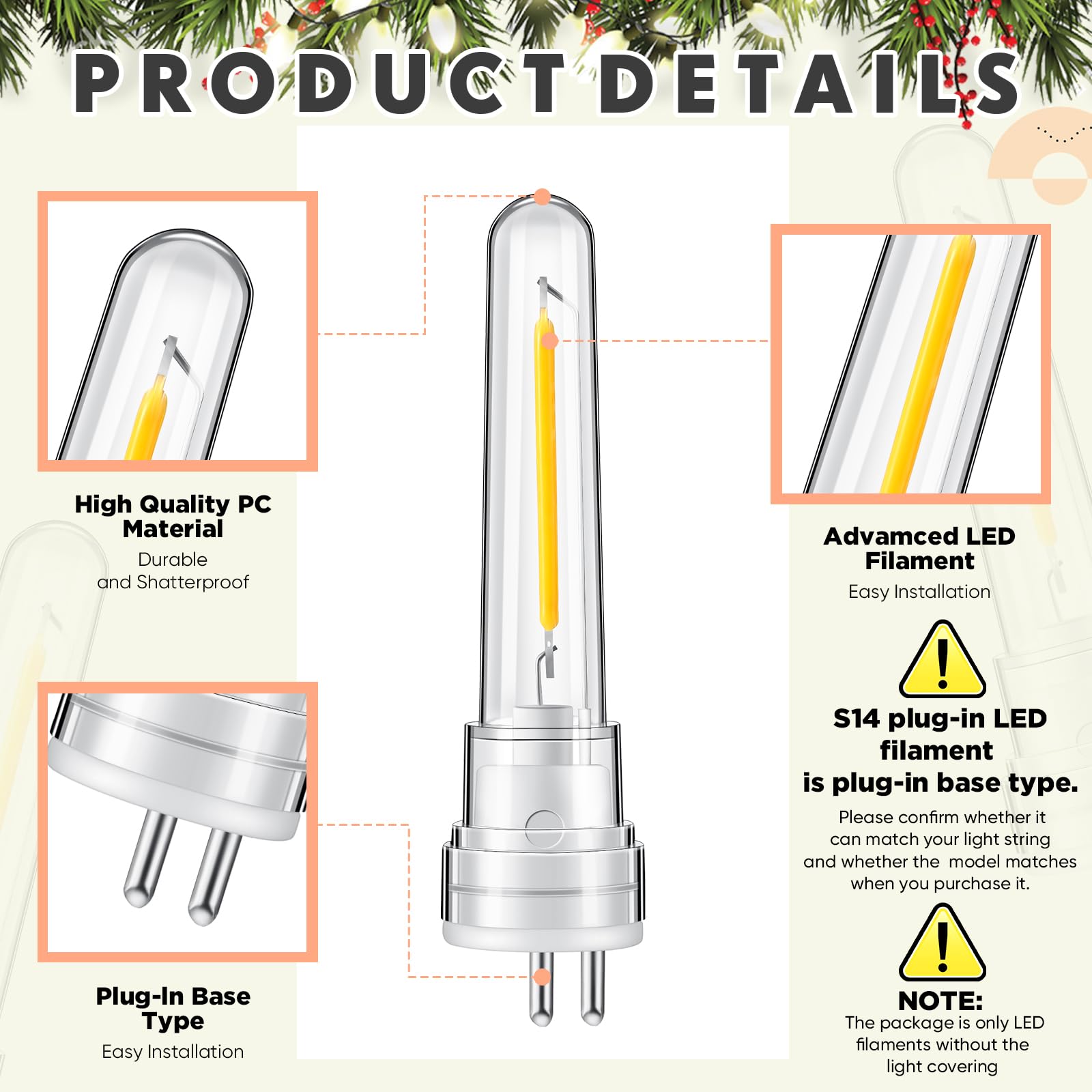 Rossesay S14 LED String Light Bulbs, 12 Pcs, 1.5W Waterproof, Warm White, 2700K, 120V Replacement for Outdoor Patio, Model X