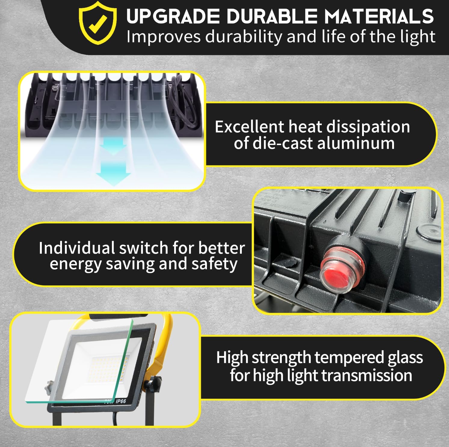 21000Lumen Led Work Lights With Stand: 3 Head Adjustable Work Light With Individual Switch - Ip66 Waterproof Foldable Tripod Wor