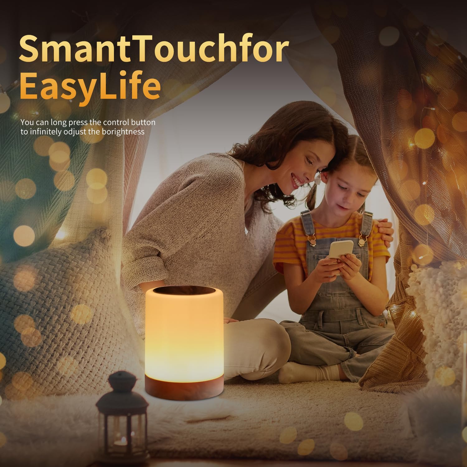 OORUN Touch Bedside Table Lamp, 13 RGB Colors, 5 Brightness Levels, USB Rechargeable, 3.74inx3.74inx4.8in, Amber Pattern, Model