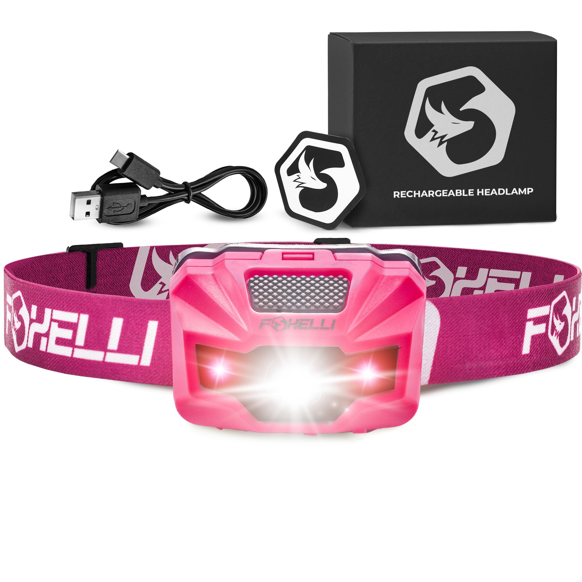 Foxelli Rechargeable Led Headlamp - Ultralight, Waterproof, And Usb Rechargeable Headlamp With Red Light For Running, Camping, H