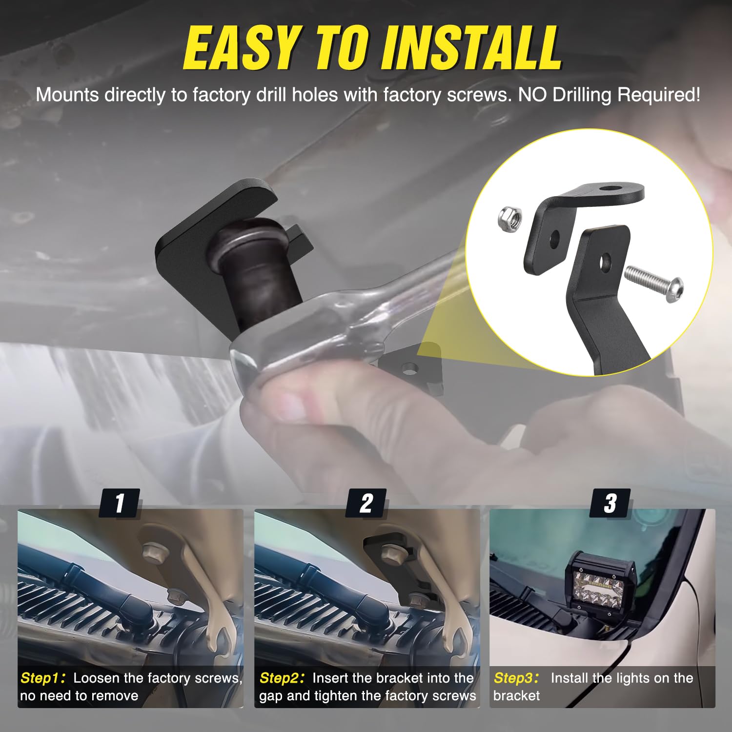 Nilight Ditch Light Brackets Hood Hinges Mount Bracket Kit For Auxiliary Offroad Led Pod Light Work Lights On Toyota Tacoma 1995 1996 1997 1998 1999 2000 2001 2002 2003 2004