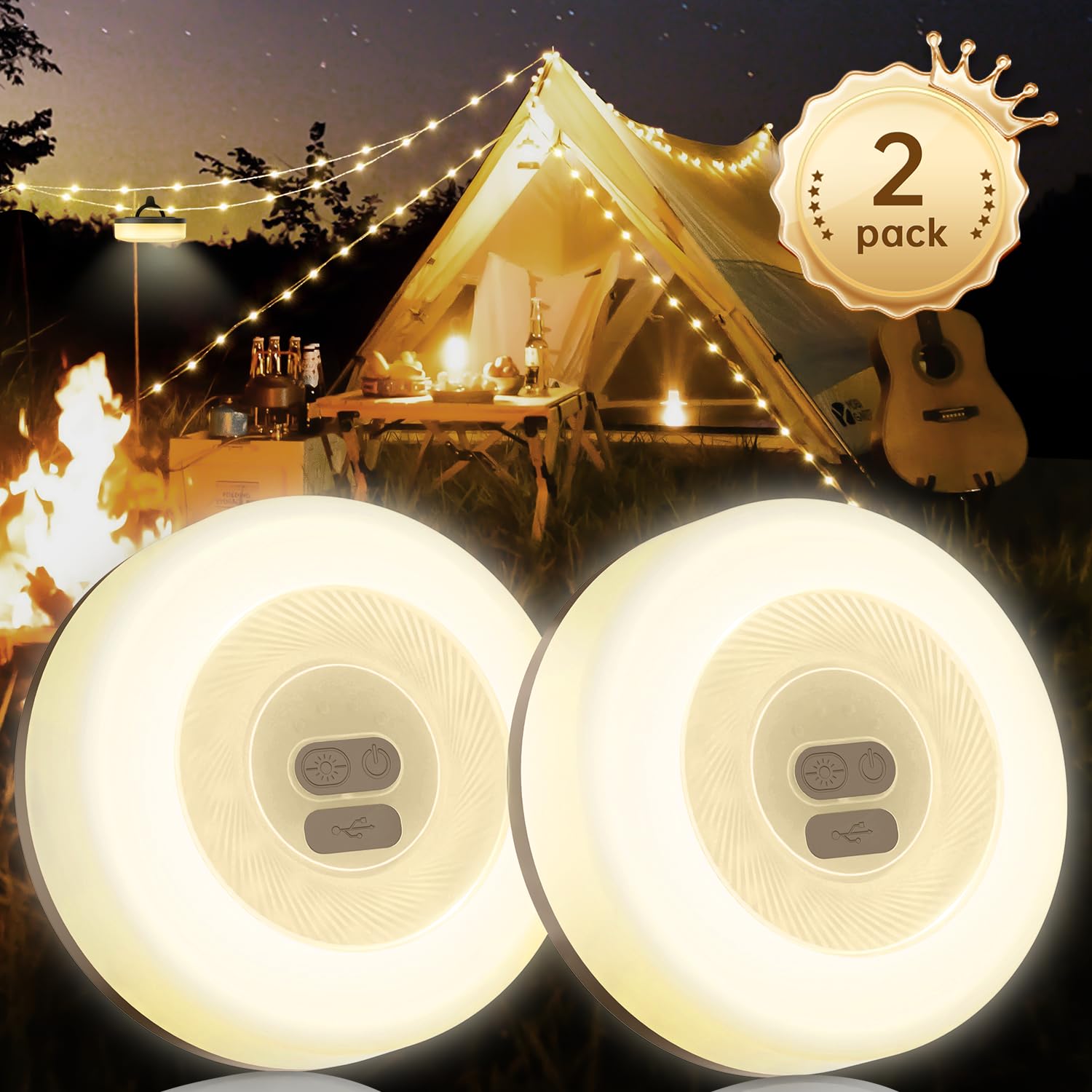 Camping String Lights (2-Pack) 33Ft, Outdoor Camping Lights For Christmas, 7 Modes, Ipx4 Waterproof, Rechargeable Led Lights For Outdoor Tent, Hiking, And Decor
