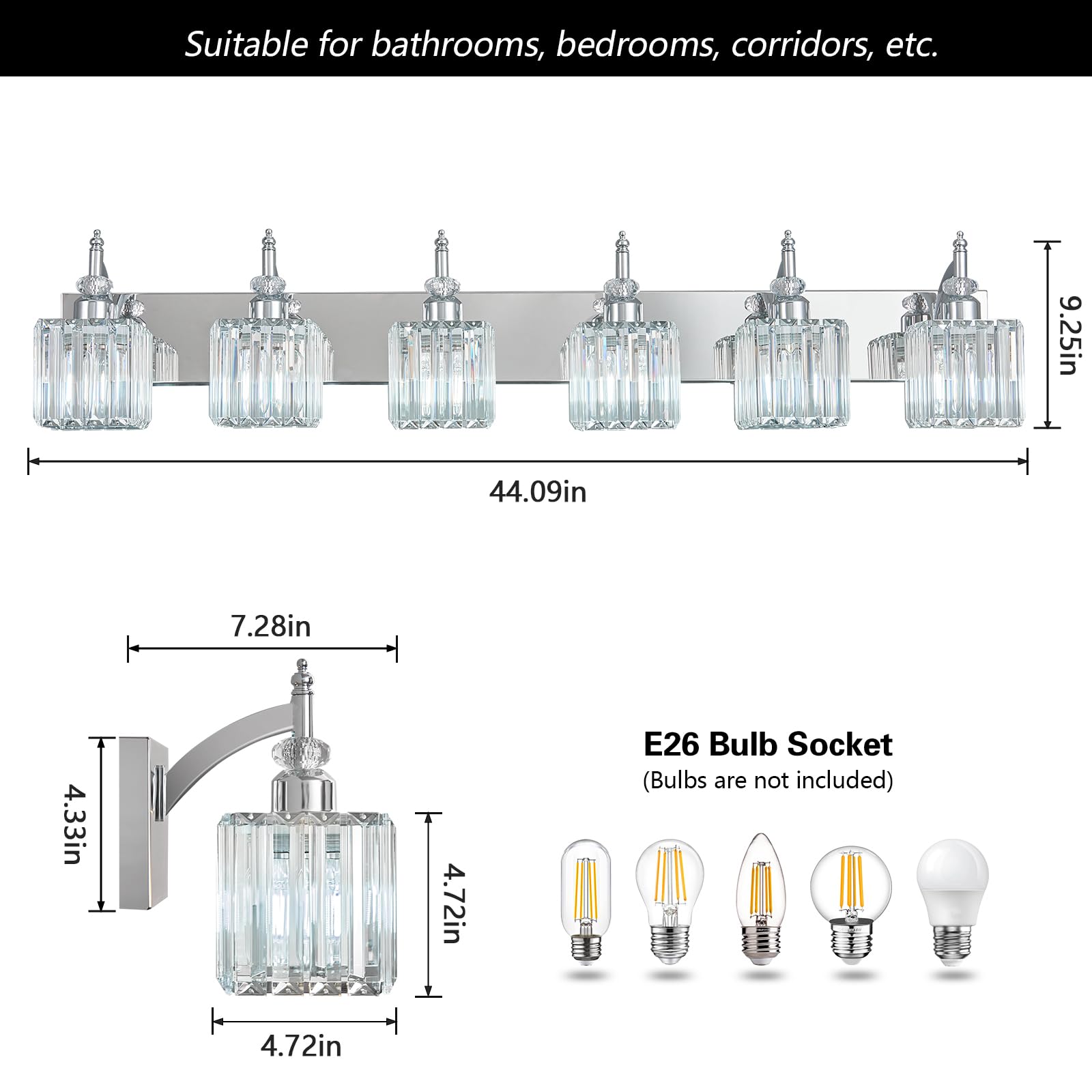 BBLLWJ 6-Light Bathroom Vanity Light Fixtures Chrome Metal Over Mirror Model 655