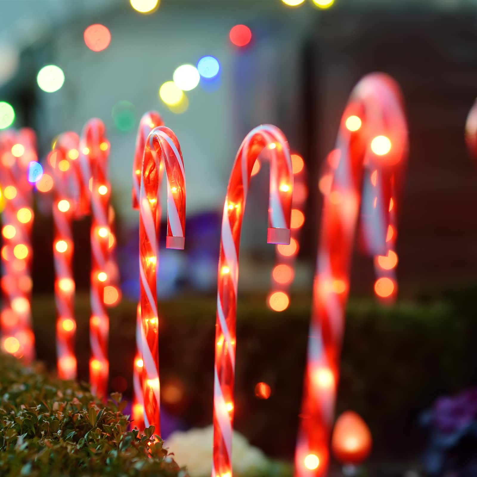Lamphome 20Pack 12&quot; Christmas Candy Cane Pathway Markers, Xmas Pathway Lights Outdoor With 200 Lights For Walkway Garden Lawn Holiday Decorations