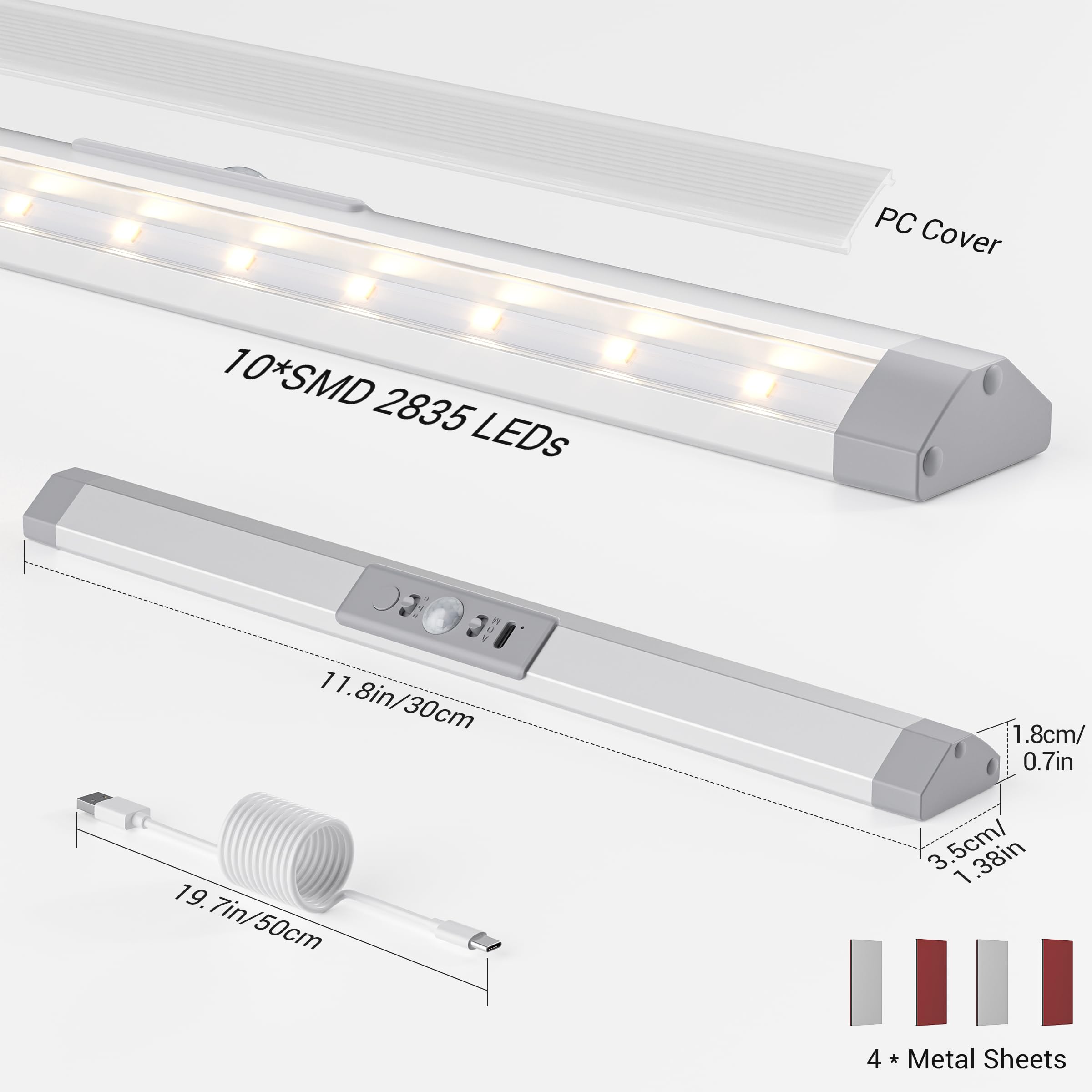 Wobane Closet Lights Motion Sensored With Eye-Protection Rechargeable Led Wardrobe Lighting With 3 Color 12 Inch Dimmable Wireless Battery Operated Light Indoor For Stair Pantry Hallway 900Mah 3Pcs