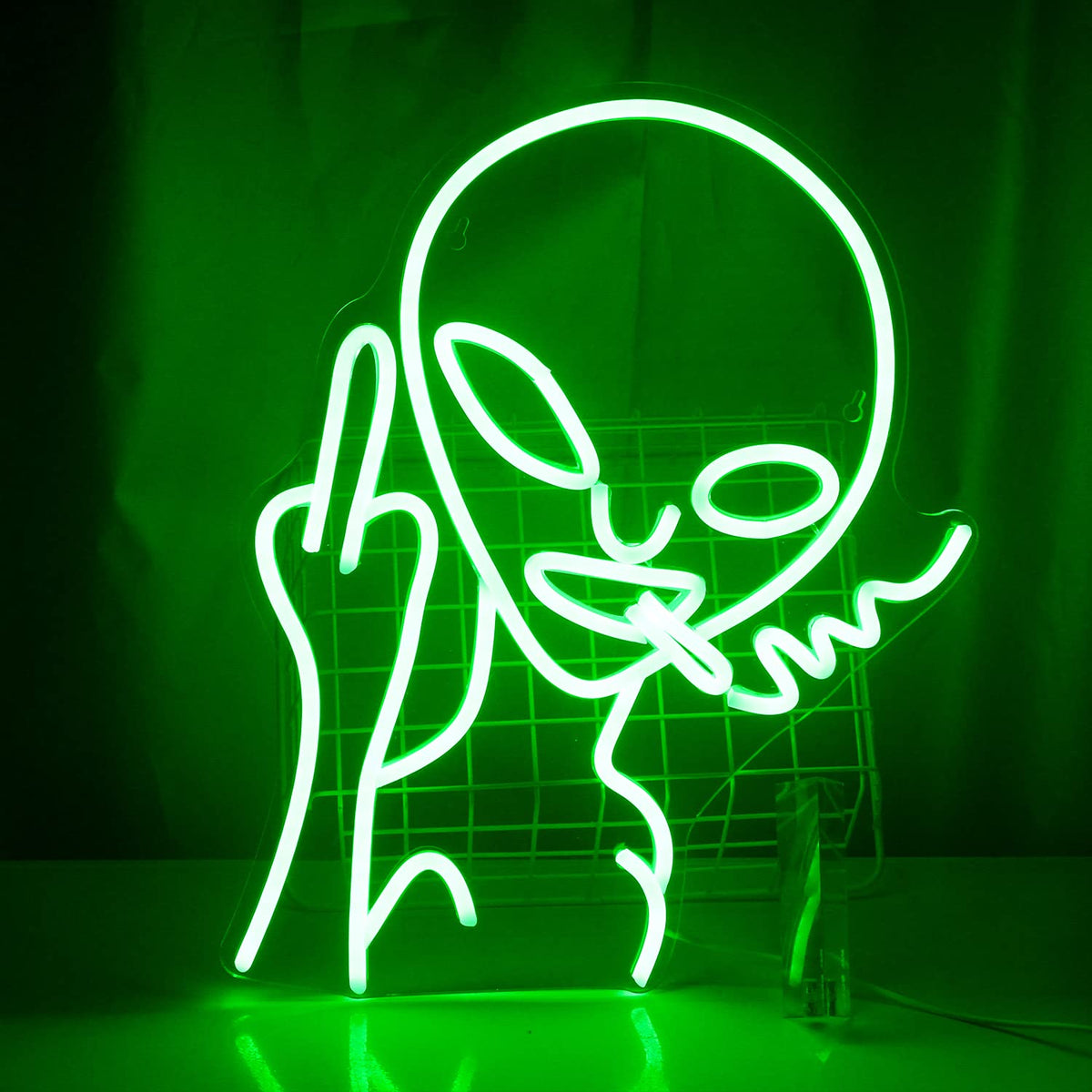 Lucunstar Green Alien Neon Sign,Neon Sign For Room,Alien Neon Signs For Wall Decor,Game Room Decor,Hip Hop Party Led Sign For Te