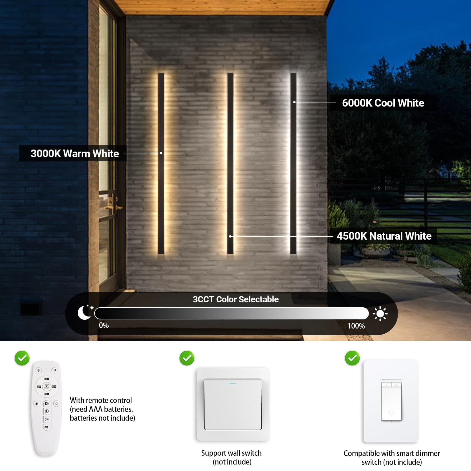 Sjiguangz 70.87 Inch Long Outdoor Wall Sconces Set Of 2, Dimmable Modern Wall Light With Remote Control, Ip65 Waterproof Exterio