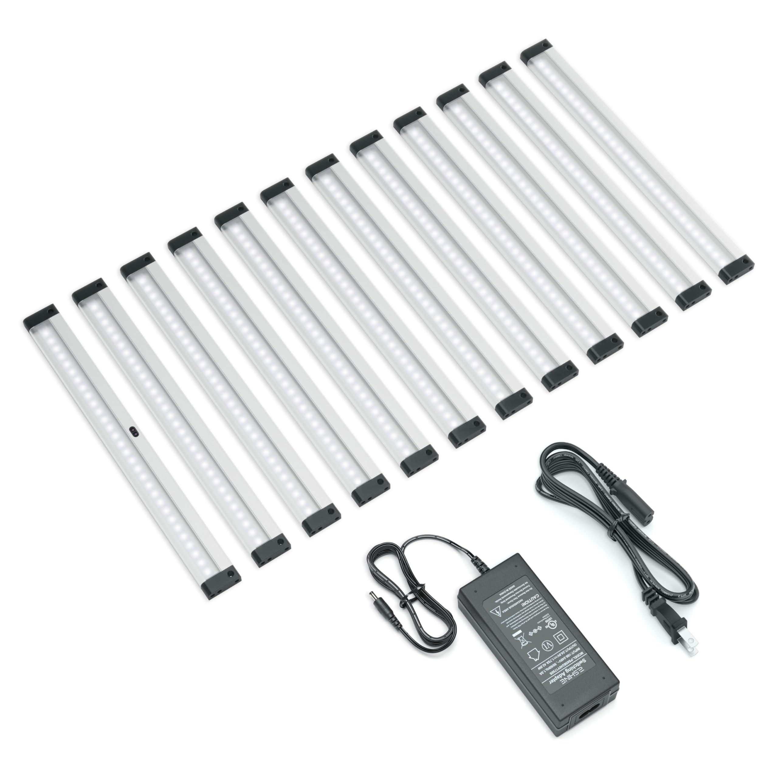 EShine Under Cabinet LED Lighting Kit, Dimmable, 12 in, 12-Pack, Aluminum, Cool White (6000K), Model EL30012DC