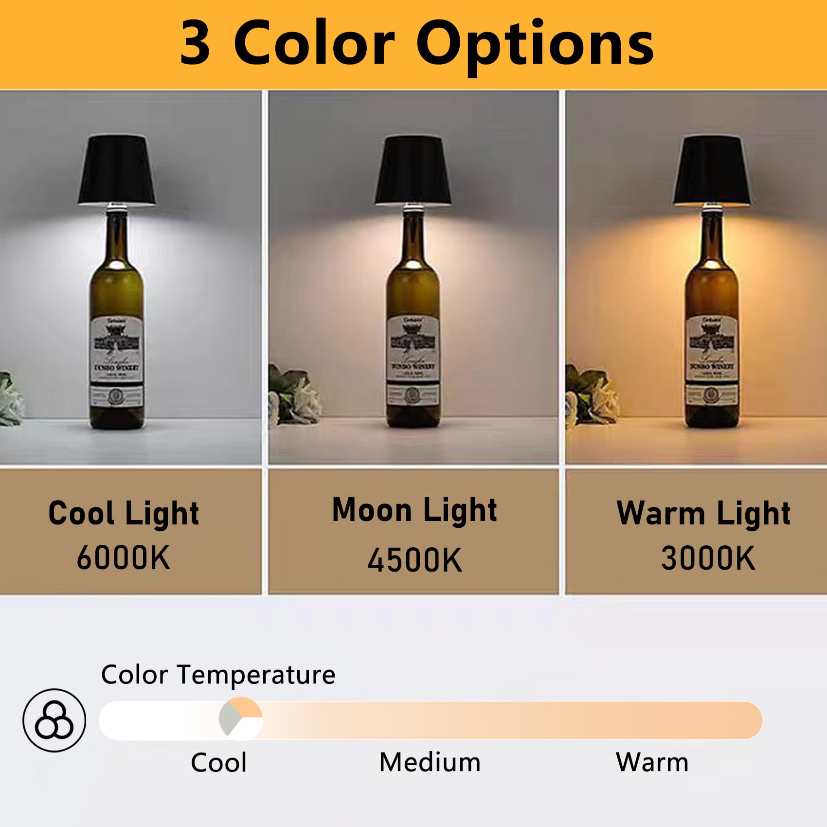 Bomvabe Rechargeable Wireless Bottle Lamp, Led Wine Bottle Light Ambient Light For Desk Table Bar Decor, Wireless Bottle Lamp Sh