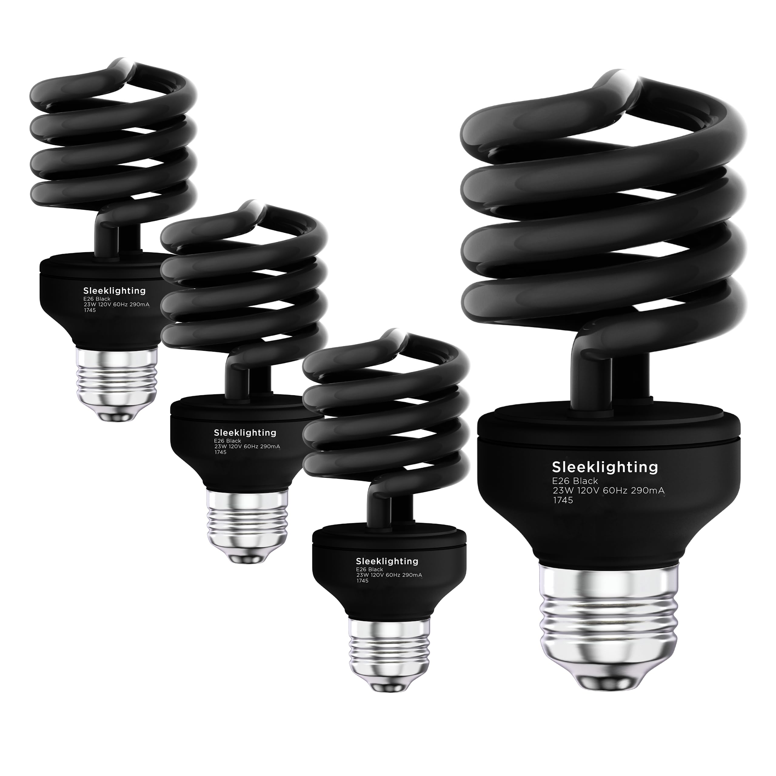 SLEEKLIGHTING 23 Watt T2 Black Light Spiral CFL Light Bulb, UL Approved- Blacklight Bulbs for Parties 120V, E26 Medium Base-Ener