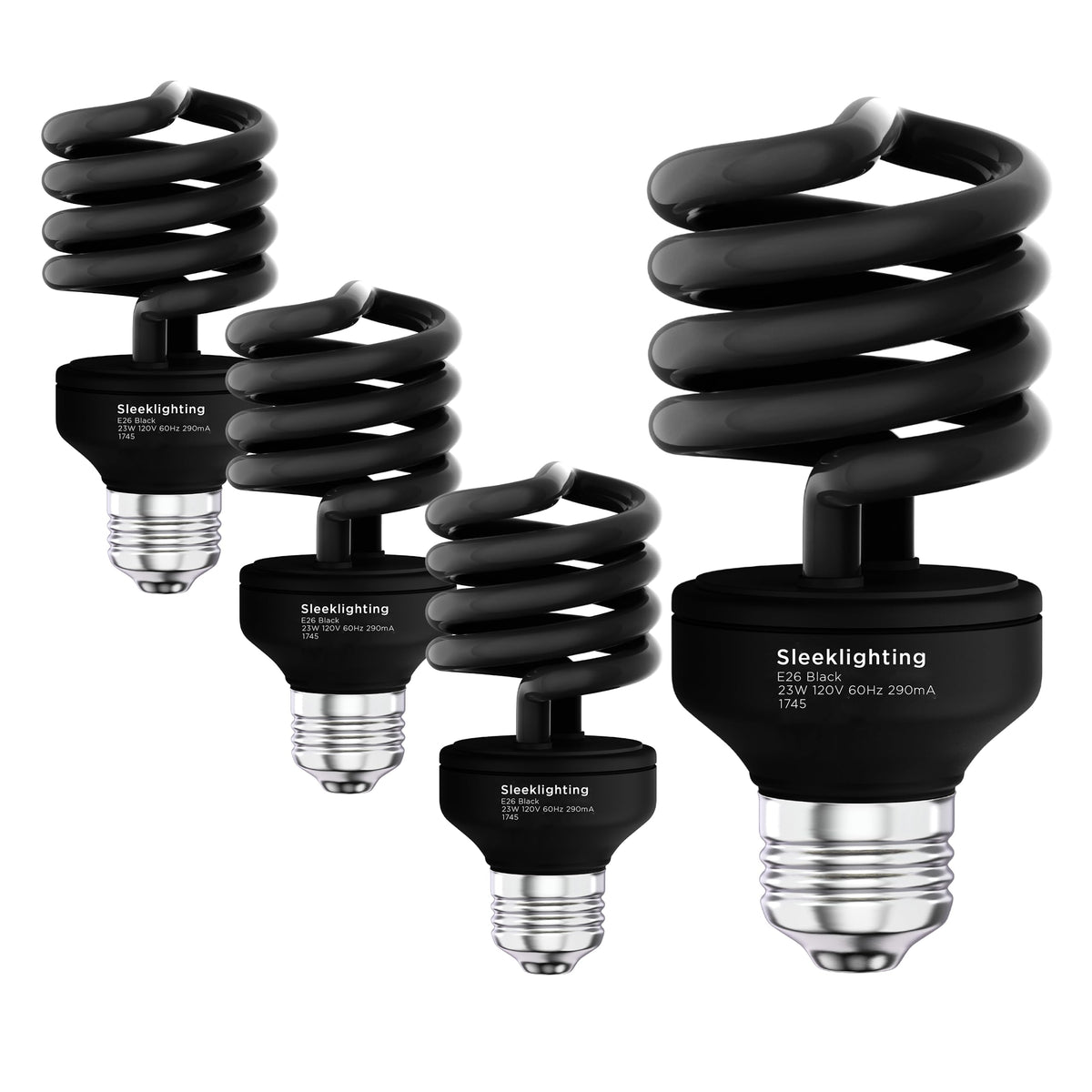 SLEEKLIGHTING 23 Watt T2 Black Light Spiral CFL Light Bulb, UL Approved- Blacklight Bulbs for Parties 120V, E26 Medium Base-Ener