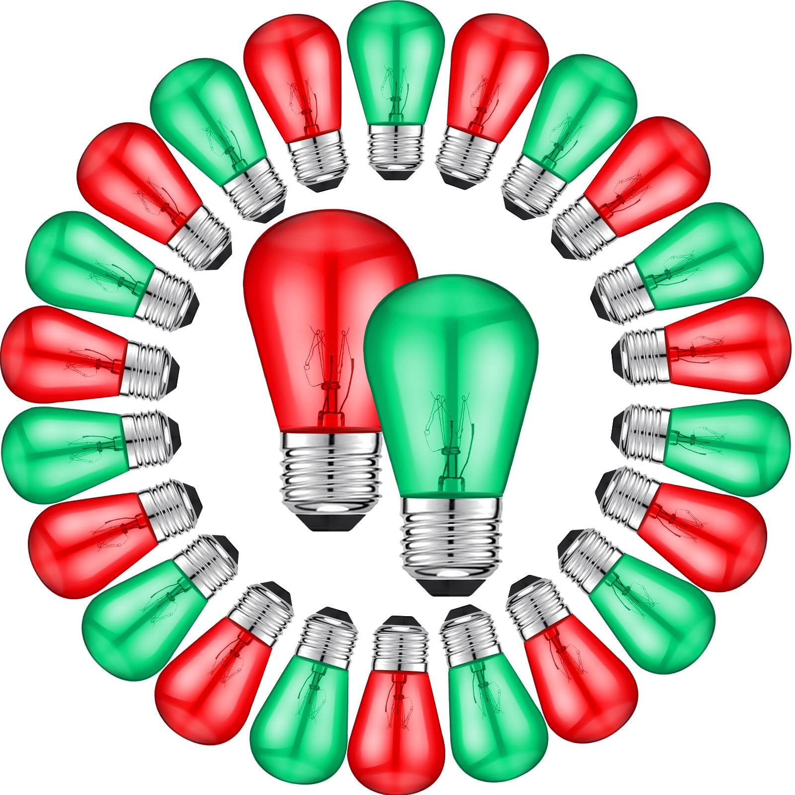 VIHOSE S14 Bulb Colored Outdoor String Light Bulb Replacement Glass Bulb 11 Watt E26 Base Incandescent Colored Vintage String Li