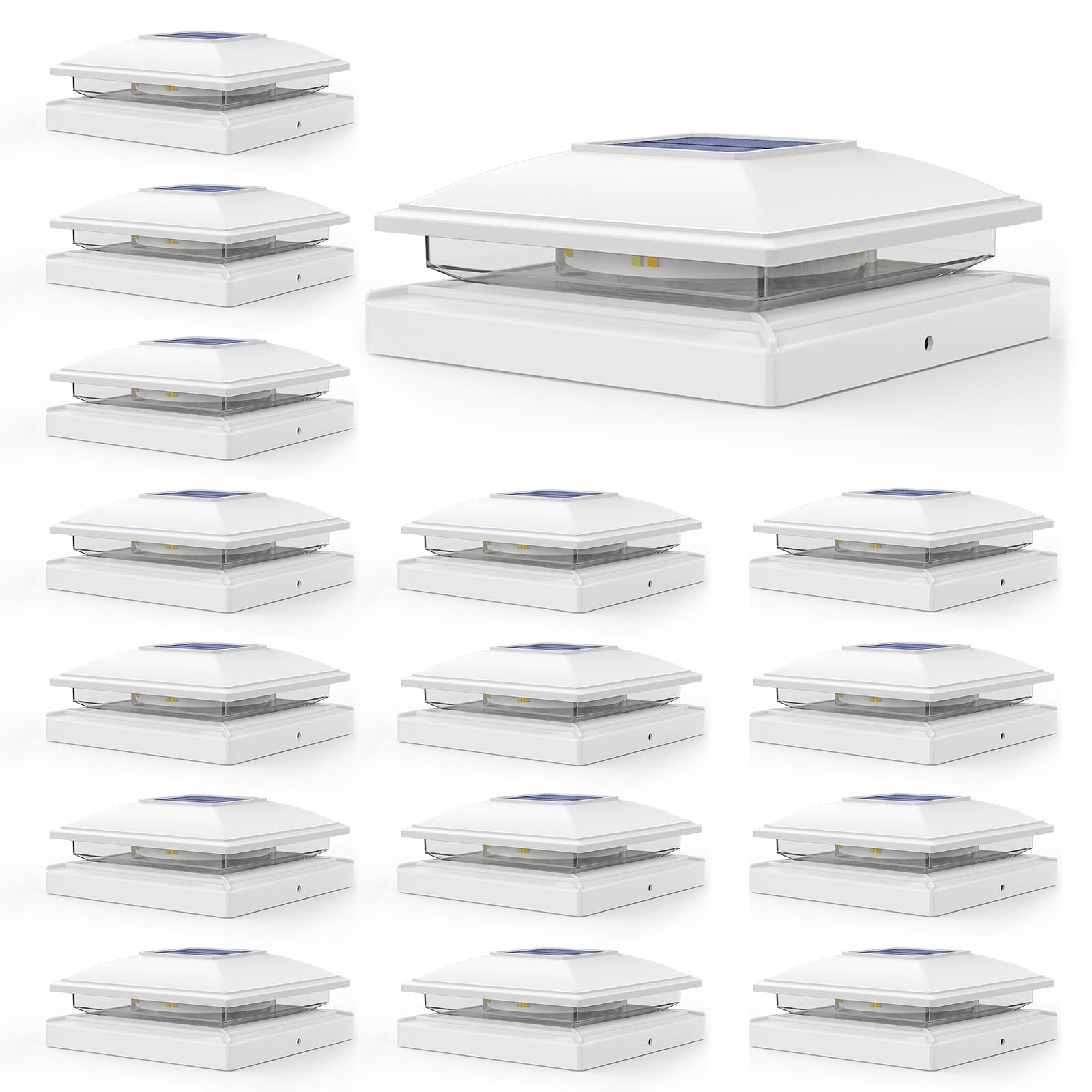 APONUO Solar Post Cap Lights,16 Pack 2-Modes Bright 5x5 Vinyl Fence Post Caps Solar Lights Outdoor Waterproof Garden Patio Fence