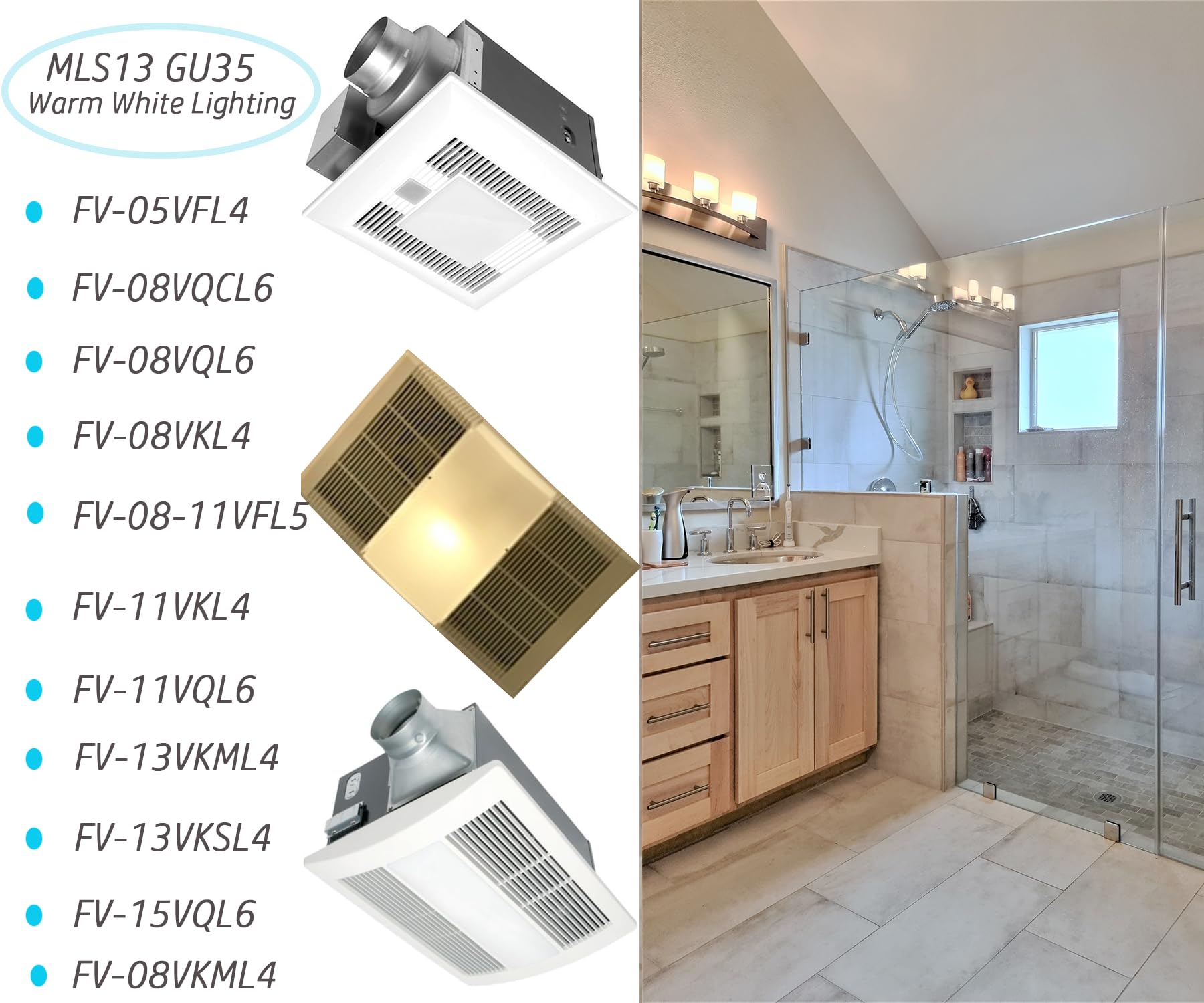 2Pack 13Watts Mls13 Gu35 3500K Soft White Spiral Light Bulb Replacement For Panasonic Vql5 Bathroom Exhaust Vent Fan,Compatible