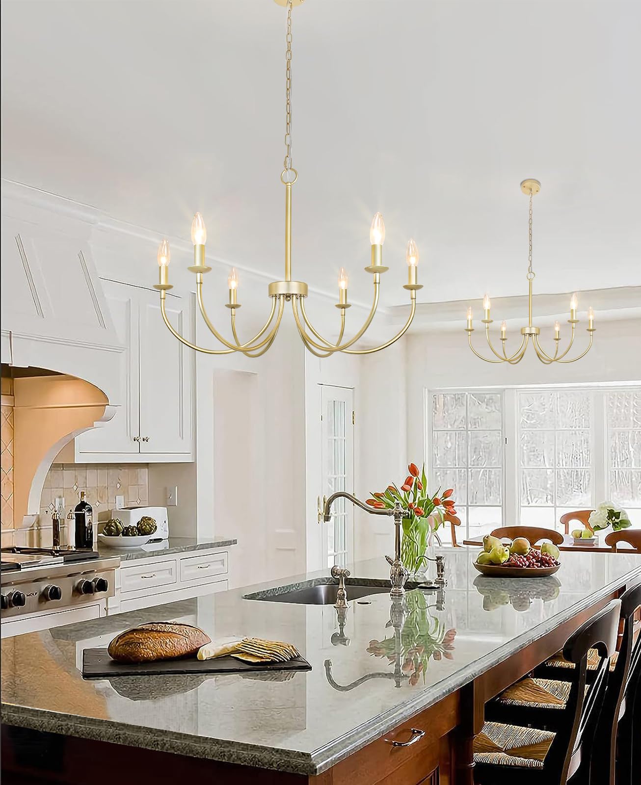 Rviezza 6-Light Gold Chandelier, Metal Candle Fixture for Dining Room, Bedroom, Foyer, Rustic Industrial Modern Design