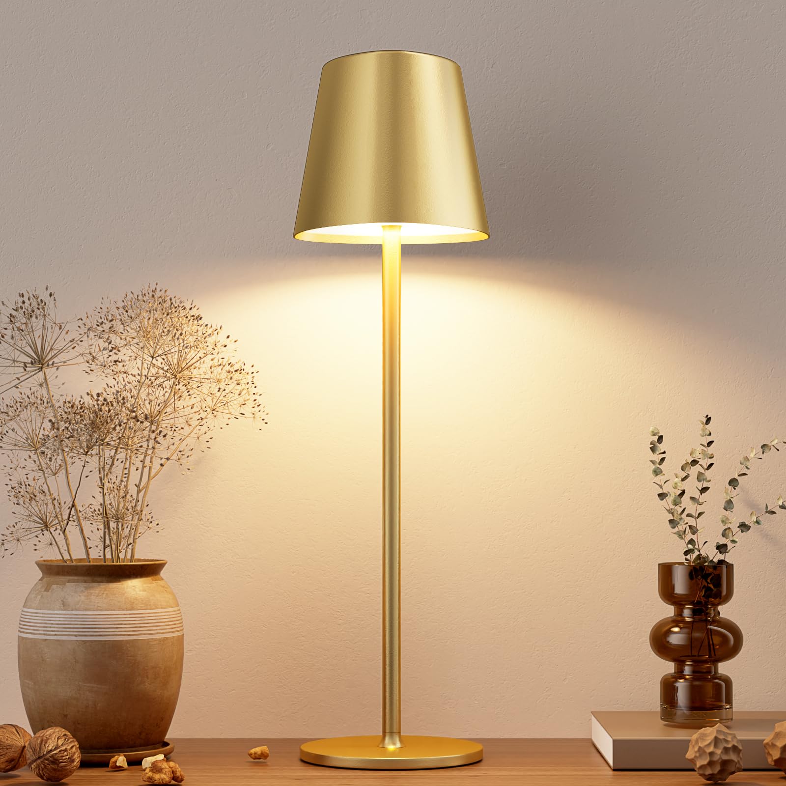 Kakanuo Cordless Table Lamp, Battery Operated Lamp, Portable LED Wireless Rechargeable Lamp, 3 Color Stepless Small Table Lamp f