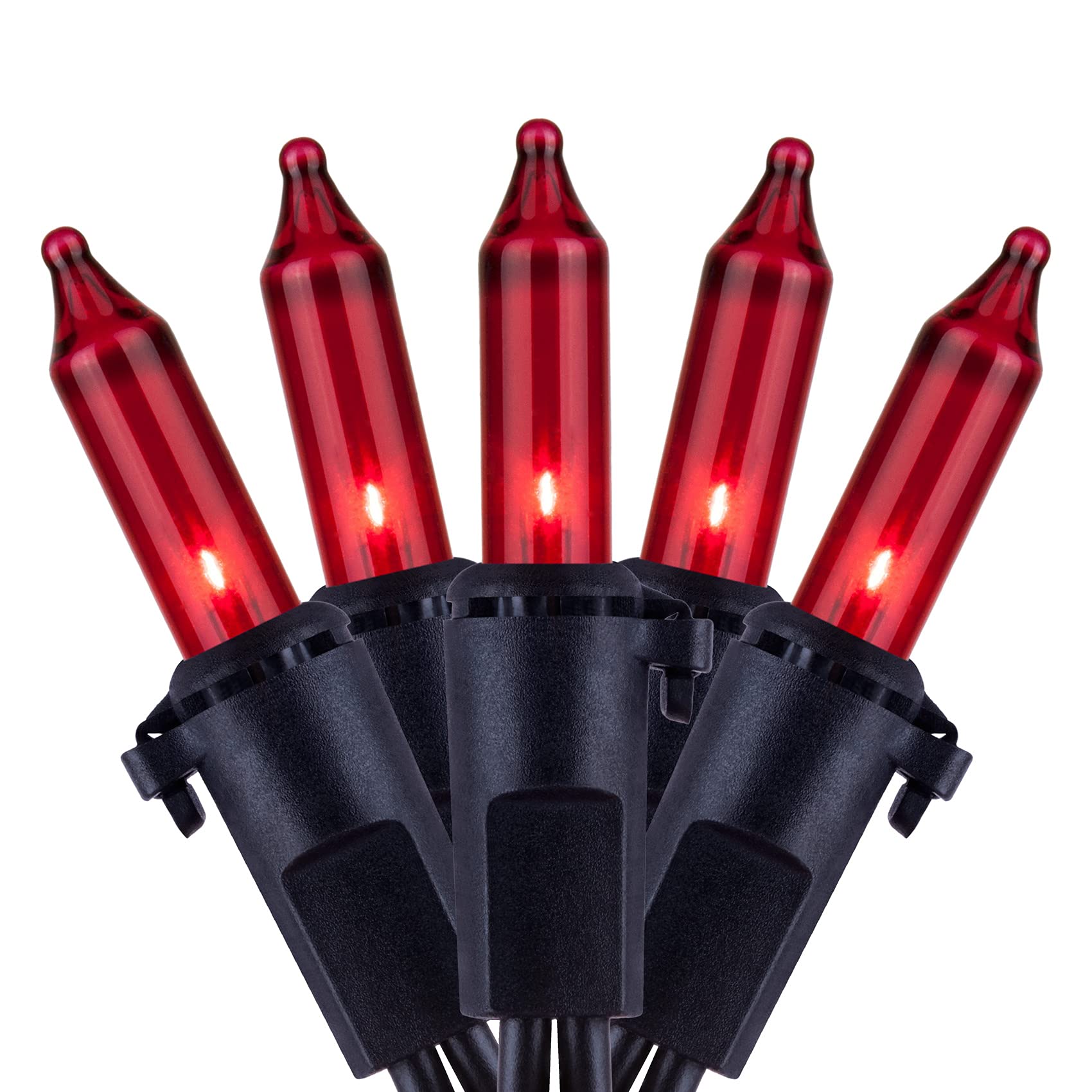 YULETIME Red Christmas Lights with Black Wire, 66 Feet 200 Count UL Certified String Lights, Pack of 2 Sets 33 Ft 100 Count Inca