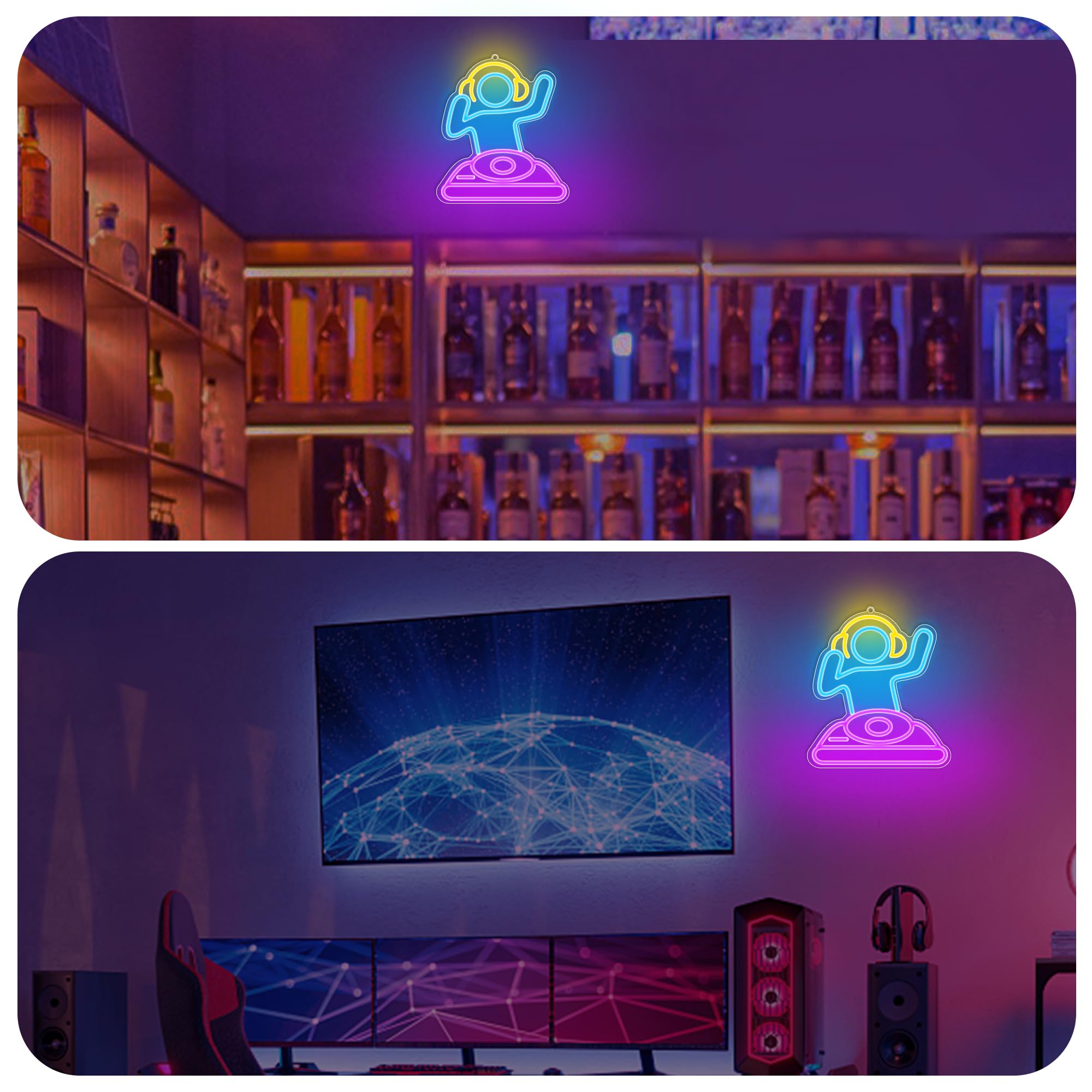 Anywin DJ Player Neon Sign - USB LED Wall Decor Light, Dimmable, 35 cm x 2 cm, Ideal for Bar, Bedroom, Gaming Room, Men Cave