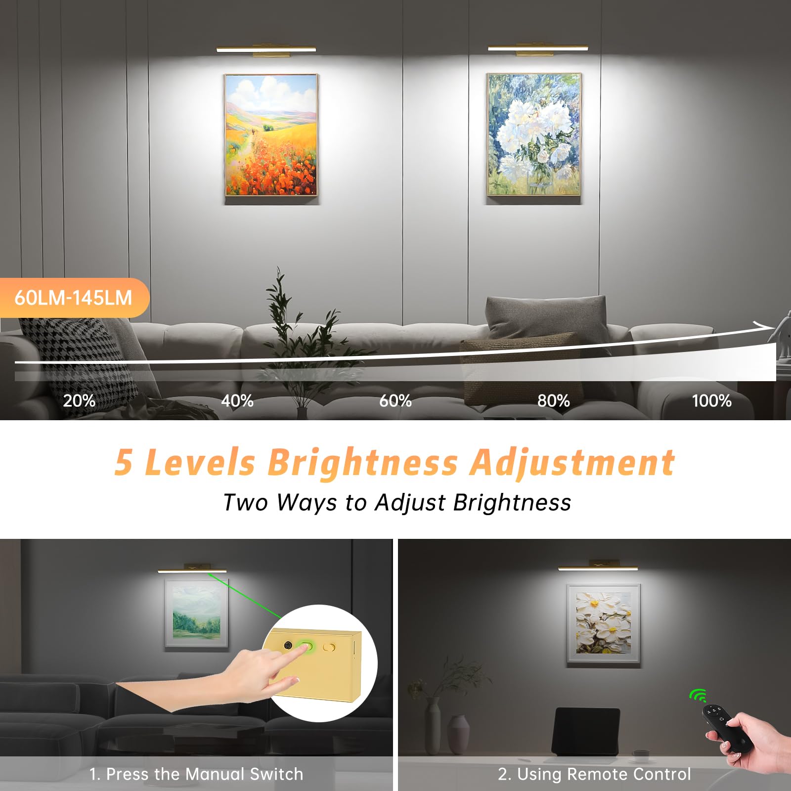 15.35Inch Picture Light With Remote, Wireless Rechargeable Battery Wall Light For Paintings, 3 Colors Paintings Light Dimmable A