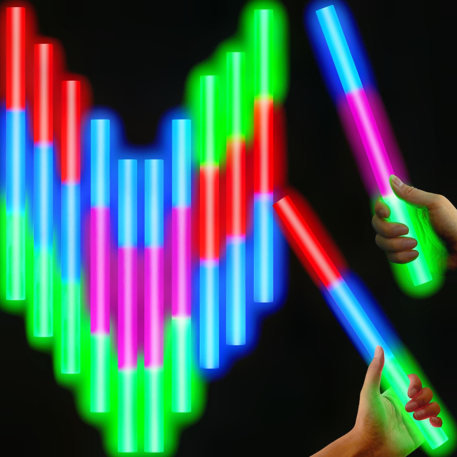 Lewtemi Glow Sticks - 10 Pcs Jumbo Emergency Light Sticks, 14 Inch, Neon Color, for Camping and Halloween, Model OB-Lewtemi-3035
