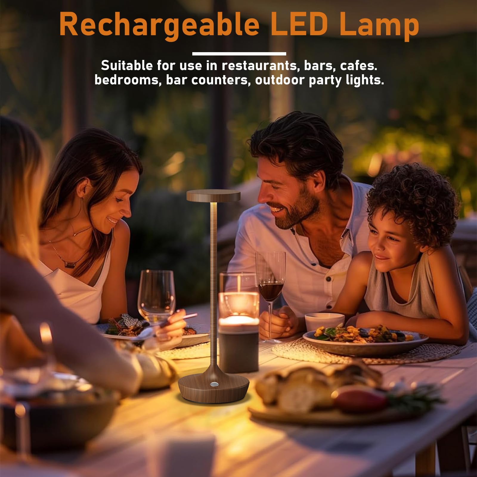 Tpczqj 2 Pack LED Cordless Table Lamp, Rechargeable, Waterproof, Touch 3 Color Dimming, Woodgrain, HT-x86 Model