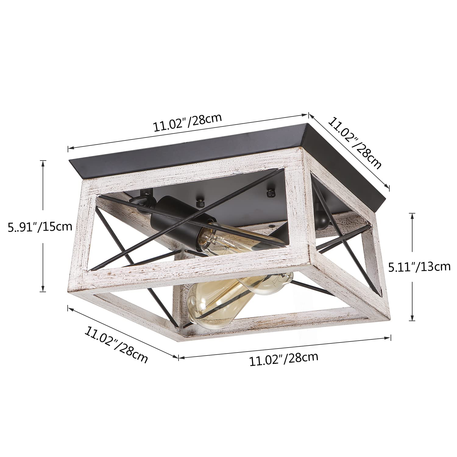 Luupyia 2-Light Farmhouse Ceiling Light, Rustic Flush Mount Track Lighting For Entryway